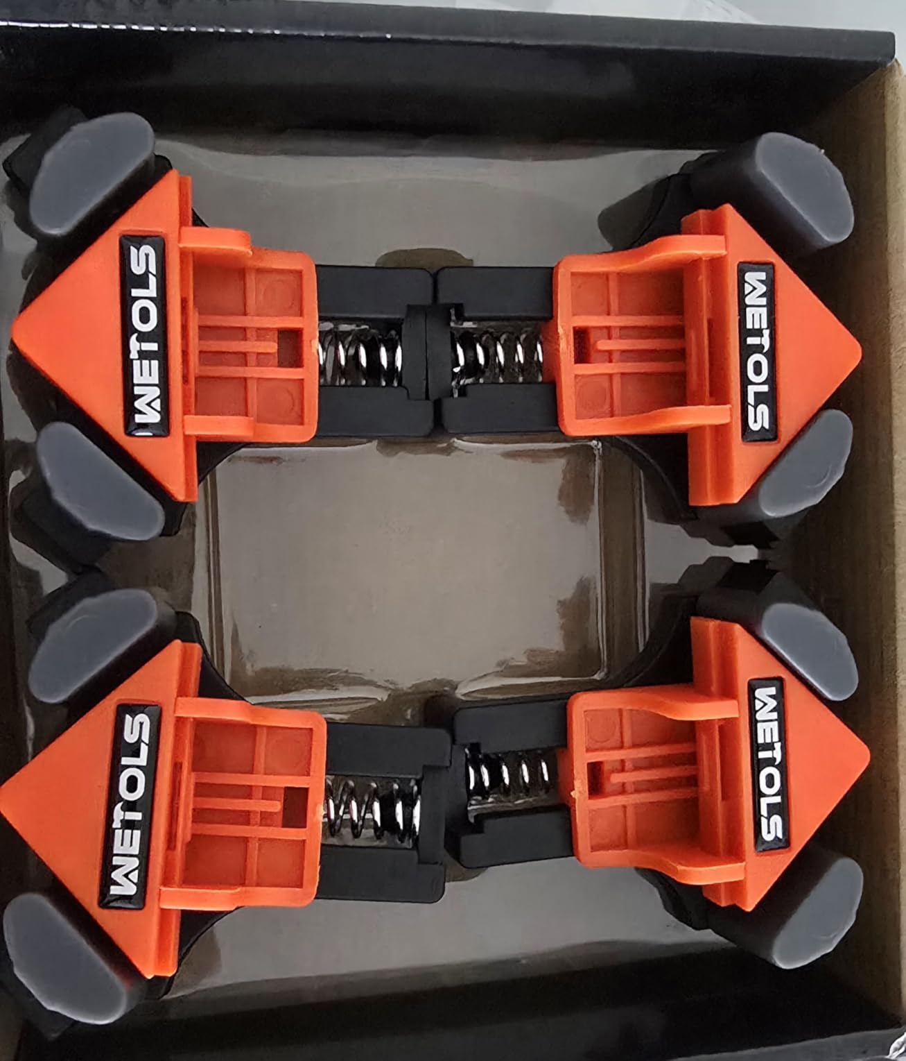 WETOLS Corner Clamp for Woodworking, 90 Degree Right Angle Clamp, Wood Clamps, 4Pcs Adjustable Spring Loaded Wooding Clamp, Gifts for Him, Birthday Gifts for Men, Photo Framing, Orange customer photo 1