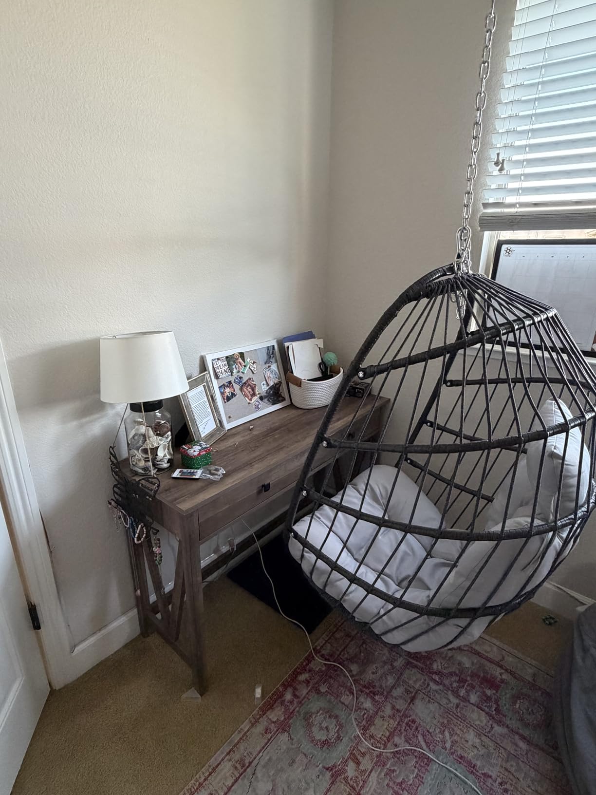 NICESOUL Hanging Egg Chair with Stand Indoor Outdoor, Comfy Patio Rattan Swing Hammock Chairs with Cushion, 350lbs Capacity Egg Shaped Chair for Lawn Backyard Balcony Bedroom, Birthday Gift, Beige Customer Review NICESOUL Hanging Egg Chair with Stand Indoor Outdoor, Comfy Patio Rattan Swing Hammock Chairs with Cushion, 350lbs Capacity Egg Shaped Chair for Lawn Backyard Balcony Bedroom, Birthday Gift, Beige - Customer Photo 1