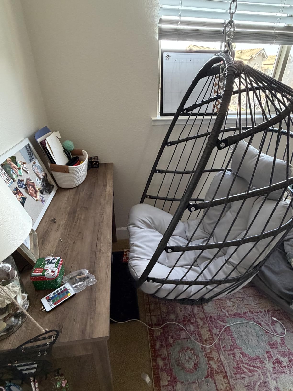 NICESOUL Hanging Egg Chair with Stand Indoor Outdoor, Comfy Patio Rattan Swing Hammock Chairs with Cushion, 350lbs Capacity Egg Shaped Chair for Lawn Backyard Balcony Bedroom, Birthday Gift, Beige Customer Review NICESOUL Hanging Egg Chair with Stand Indoor Outdoor, Comfy Patio Rattan Swing Hammock Chairs with Cushion, 350lbs Capacity Egg Shaped Chair for Lawn Backyard Balcony Bedroom, Birthday Gift, Beige - Customer Photo 2