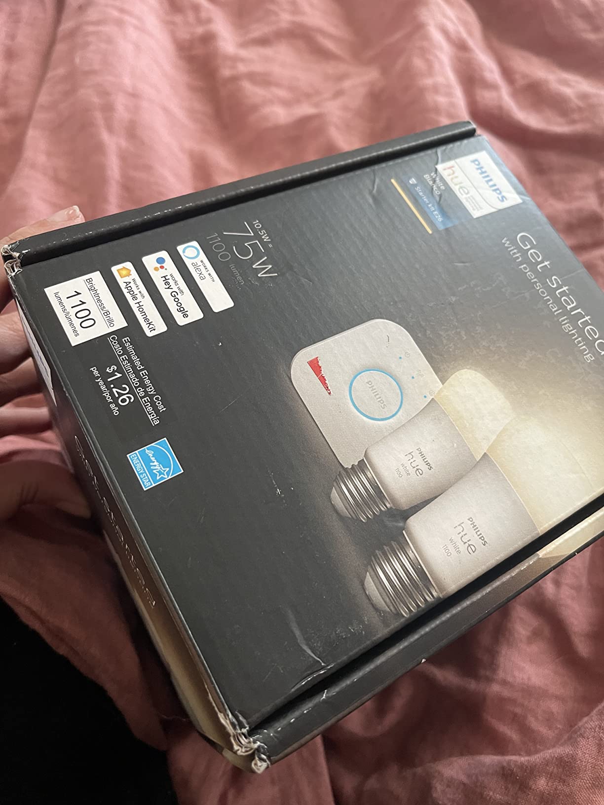 Philips Hue White Smart Light Starter Kit - Includes (1) Bridge and (2) 75W A19, E26 LED Smart Soft White Bulbs - Control with App - Compatible with Alexa, Google Assistant, and Apple HomeKit - Customer Photo 2