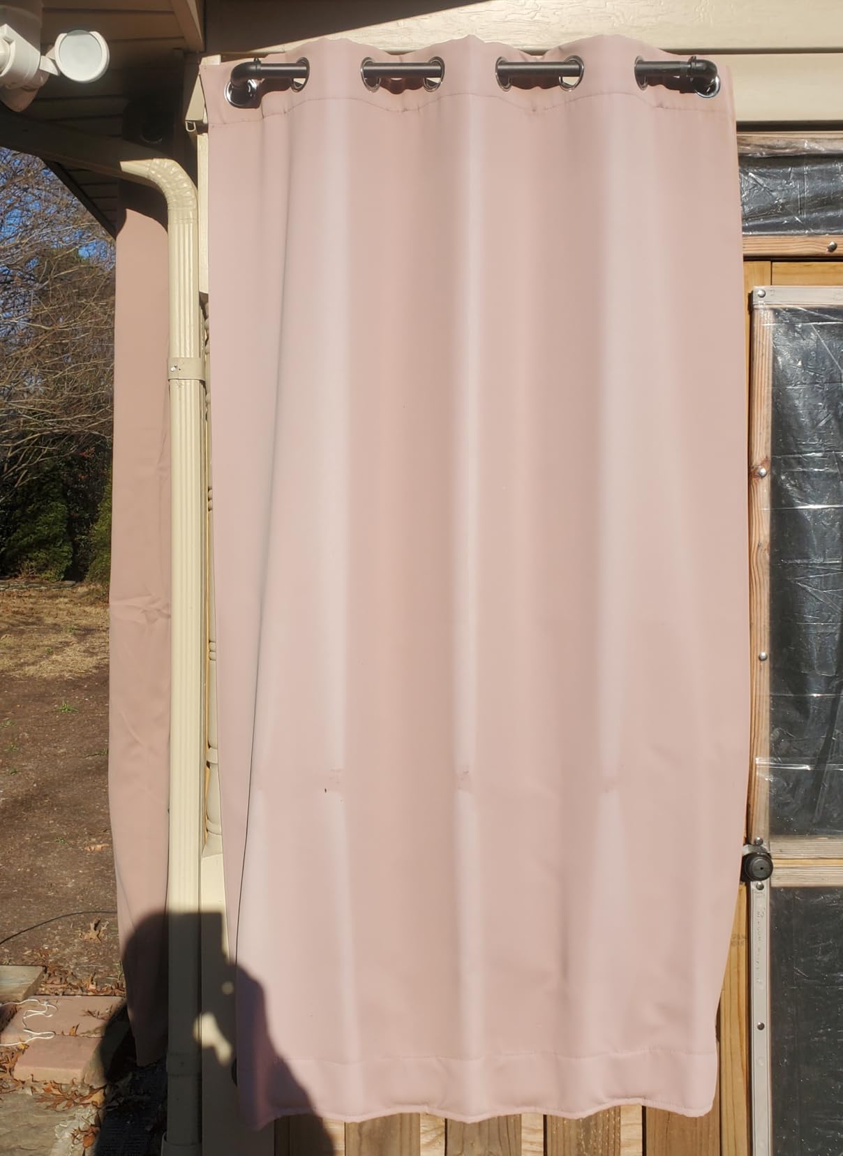 NICETOWN 2 Panels Weighted Blackout Cabana Curtains Outdoor Patio, W52 x L84 Windproof Top & Bottom Grommet & Back Tab, Thermal Heavyweight Drapes Keep Privacy for Yard/Porch, Biscotti Beige Customer Review NICETOWN 2 Panels Weighted Blackout Cabana Curtains Outdoor Patio, W52 x L84 Windproof Top & Bottom Grommet & Back Tab, Thermal Heavyweight Drapes Keep Privacy for Yard/Porch, Biscotti Beige - Customer Photo 1