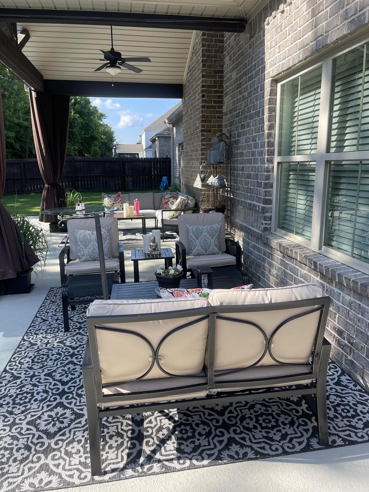 NICETOWN 2 Panels Weighted Blackout Cabana Curtains Outdoor Patio, W52 x L84 Windproof Top & Bottom Grommet & Back Tab, Thermal Heavyweight Drapes Keep Privacy for Yard/Porch, Biscotti Beige Customer Review NICETOWN 2 Panels Weighted Blackout Cabana Curtains Outdoor Patio, W52 x L84 Windproof Top & Bottom Grommet & Back Tab, Thermal Heavyweight Drapes Keep Privacy for Yard/Porch, Biscotti Beige - Customer Photo 4