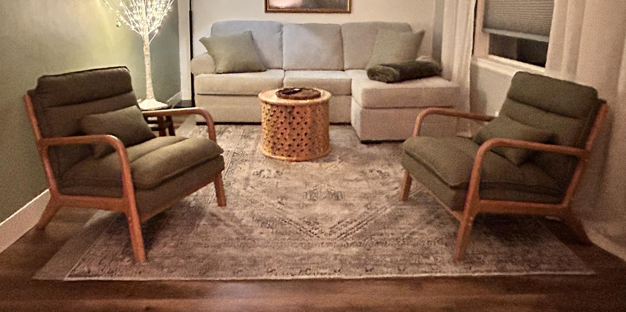 INZOY Mid Century Modern Accent Chair with Wood Frame, Upholstered Living Room Chairs with Waist Cushion, Reading Armchair for Bedroom Sunroom - Customer Photo 1