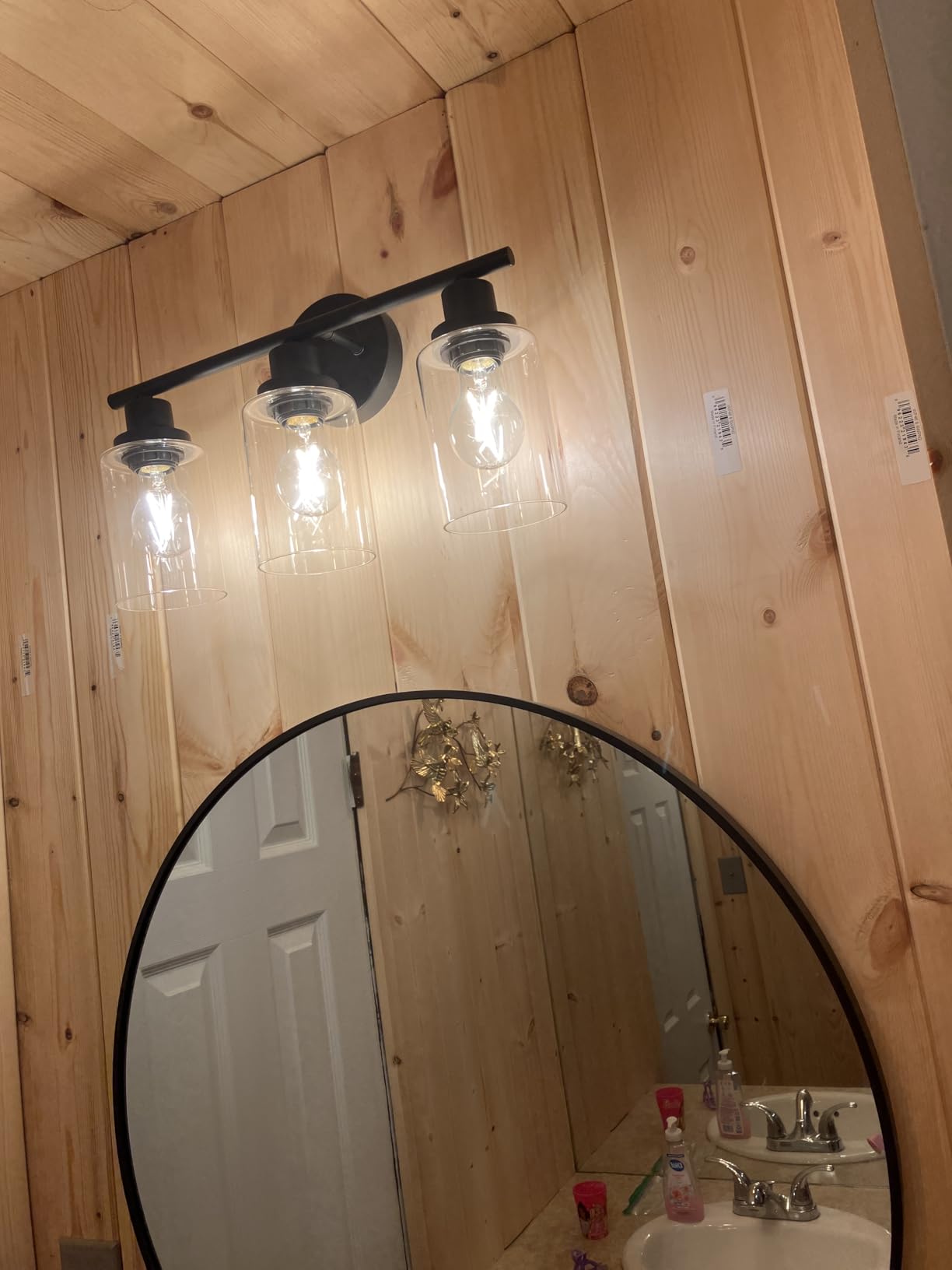 Unicozin Modern Bathroom Light Fixtures, 3 Light Vanity Lights, Black Wall Lamp with Clear Glass - Customer Photo 2