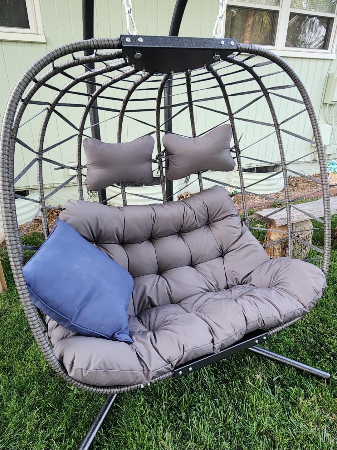 RADIATA Outdoor Swing Egg Chair with Stand, 350Lbs Heavy-Duty Wicker Egg Hanging Patio Chairs for Outside, Comfy Porch Swinging Chair with Thick Cushion Balcony Backyard Bedroom Indoor, Beige Customer Review RADIATA Outdoor Swing Egg Chair with Stand, 350Lbs Heavy-Duty Wicker Egg Hanging Patio Chairs for Outside, Comfy Porch Swinging Chair with Thick Cushion Balcony Backyard Bedroom Indoor, Beige - Customer Photo 1