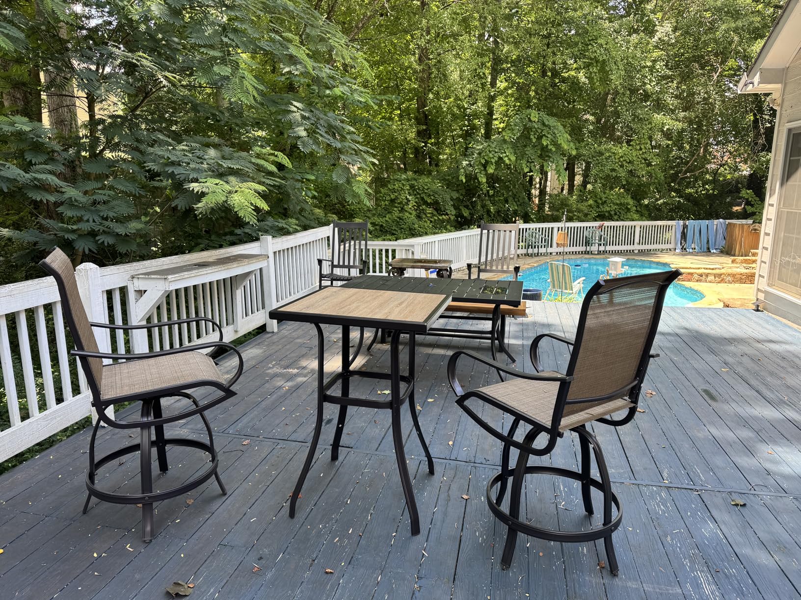PHI VILLA 5 Piece Outdoor Bar Set with Swivel Patio Bar Stools, Patio Bar Bistro Table and Chairs with Brown Textilene Fabric & Square Bar Table for Deck, Balcony and Garden - Customer Photo 1