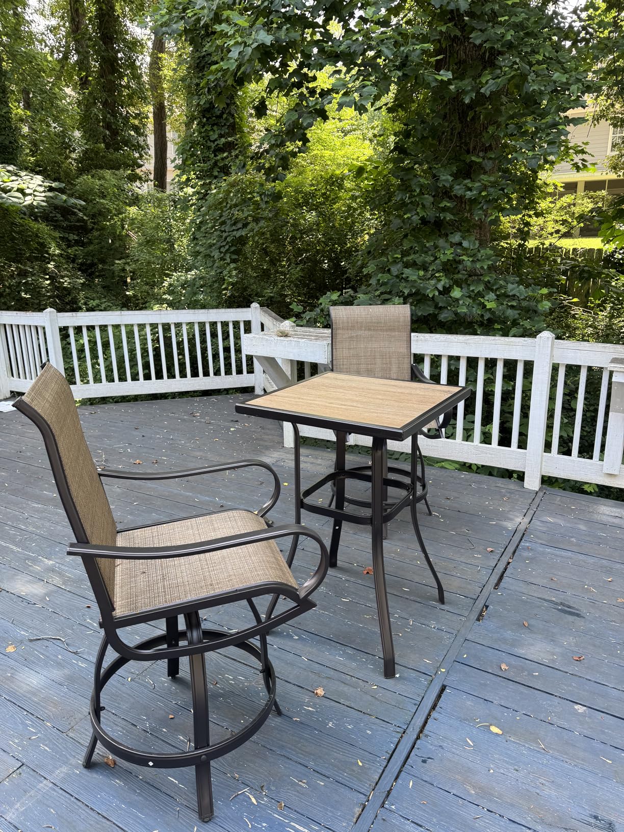 PHI VILLA 5 Piece Outdoor Bar Set with Swivel Patio Bar Stools, Patio Bar Bistro Table and Chairs with Brown Textilene Fabric & Square Bar Table for Deck, Balcony and Garden - Customer Photo 2