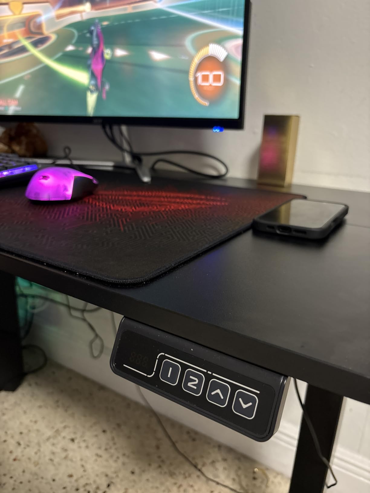 Furmax 55 x 24 Inches Electric Height Adjustable Standing Desk Large Sit Stand Up Desk Home Office Computer Desk Memory Preset with T-Shaped Metal Bracket, Black - Customer Photo 2