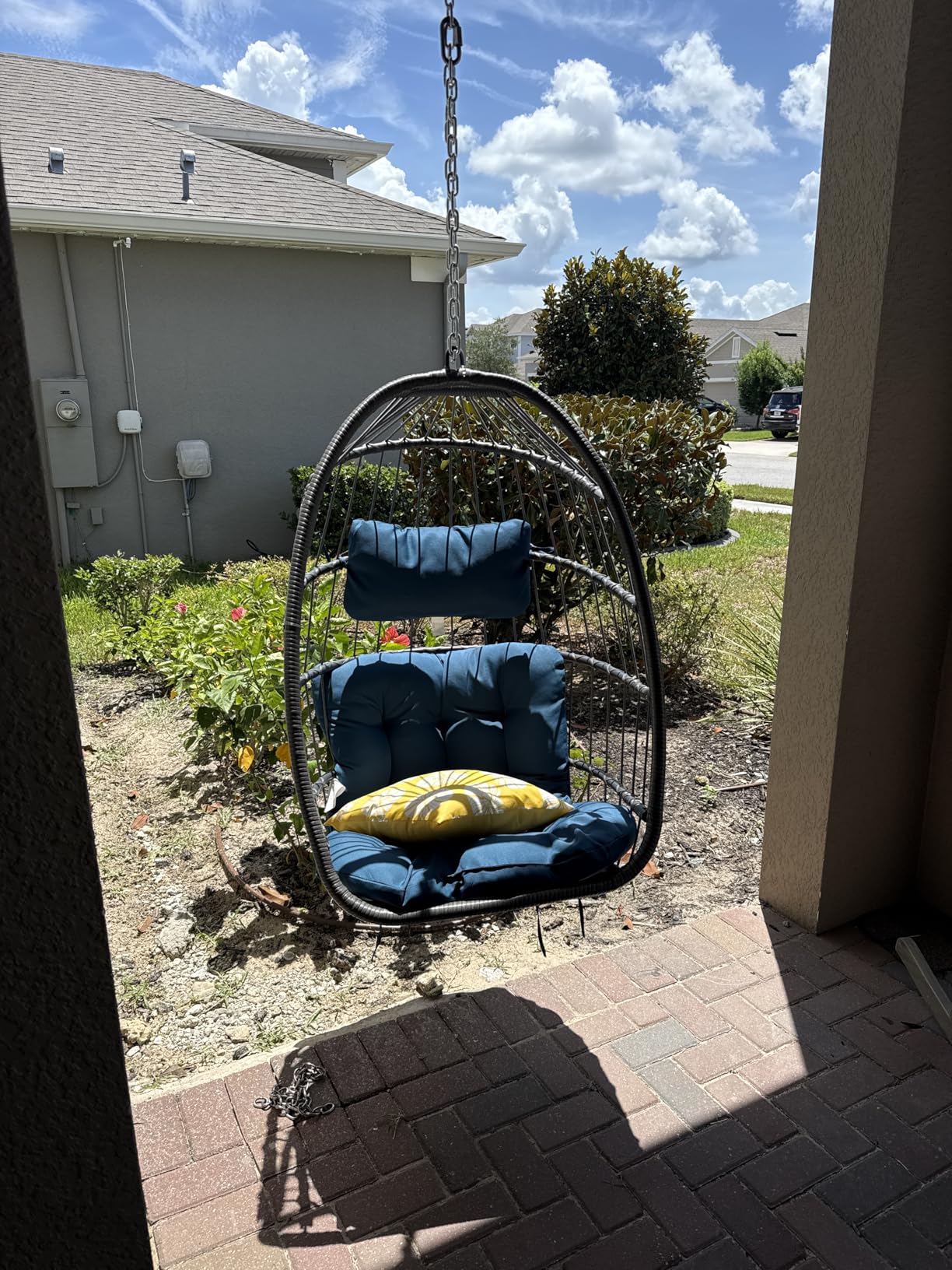 Hanging Egg Chair - Patio Rattan Wicker Swing Egg Chair Hammock Chair for Indoor Outdoor Bedroom Garden - Aluminum Steel Frame UV Resistant Cushion (Aluminum-Without Stand, Dark Grey) Customer Review Hanging Egg Chair - Patio Rattan Wicker Swing Egg Chair Hammock Chair for Indoor Outdoor Bedroom Garden - Aluminum Steel Frame UV Resistant Cushion (Aluminum-Without Stand, Dark Grey) - Customer Photo 1