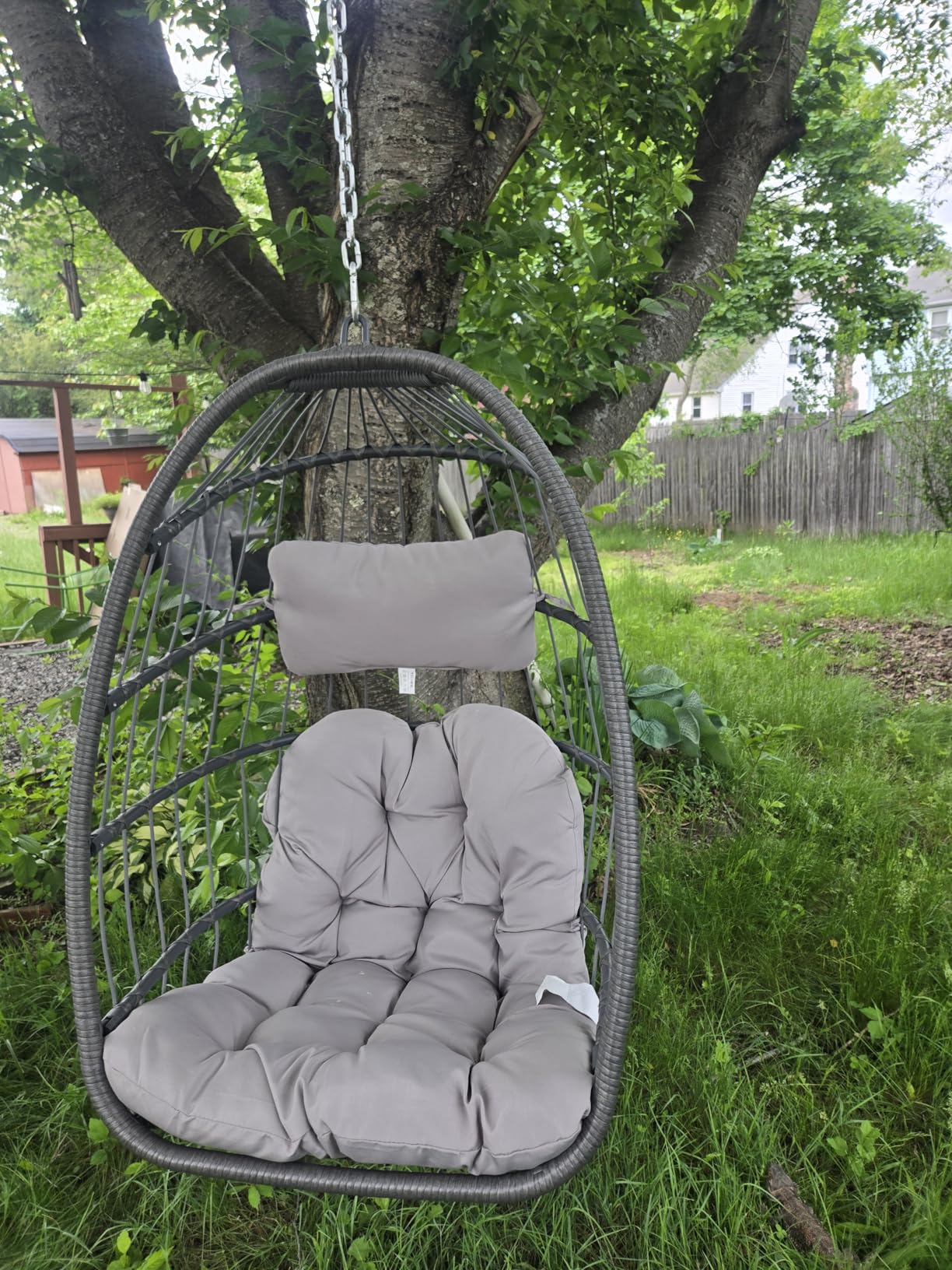 Hanging Egg Chair - Patio Rattan Wicker Swing Egg Chair Hammock Chair for Indoor Outdoor Bedroom Garden - Aluminum Steel Frame UV Resistant Cushion (Aluminum-Without Stand, Dark Grey) Customer Review Hanging Egg Chair - Patio Rattan Wicker Swing Egg Chair Hammock Chair for Indoor Outdoor Bedroom Garden - Aluminum Steel Frame UV Resistant Cushion (Aluminum-Without Stand, Dark Grey) - Customer Photo 2
