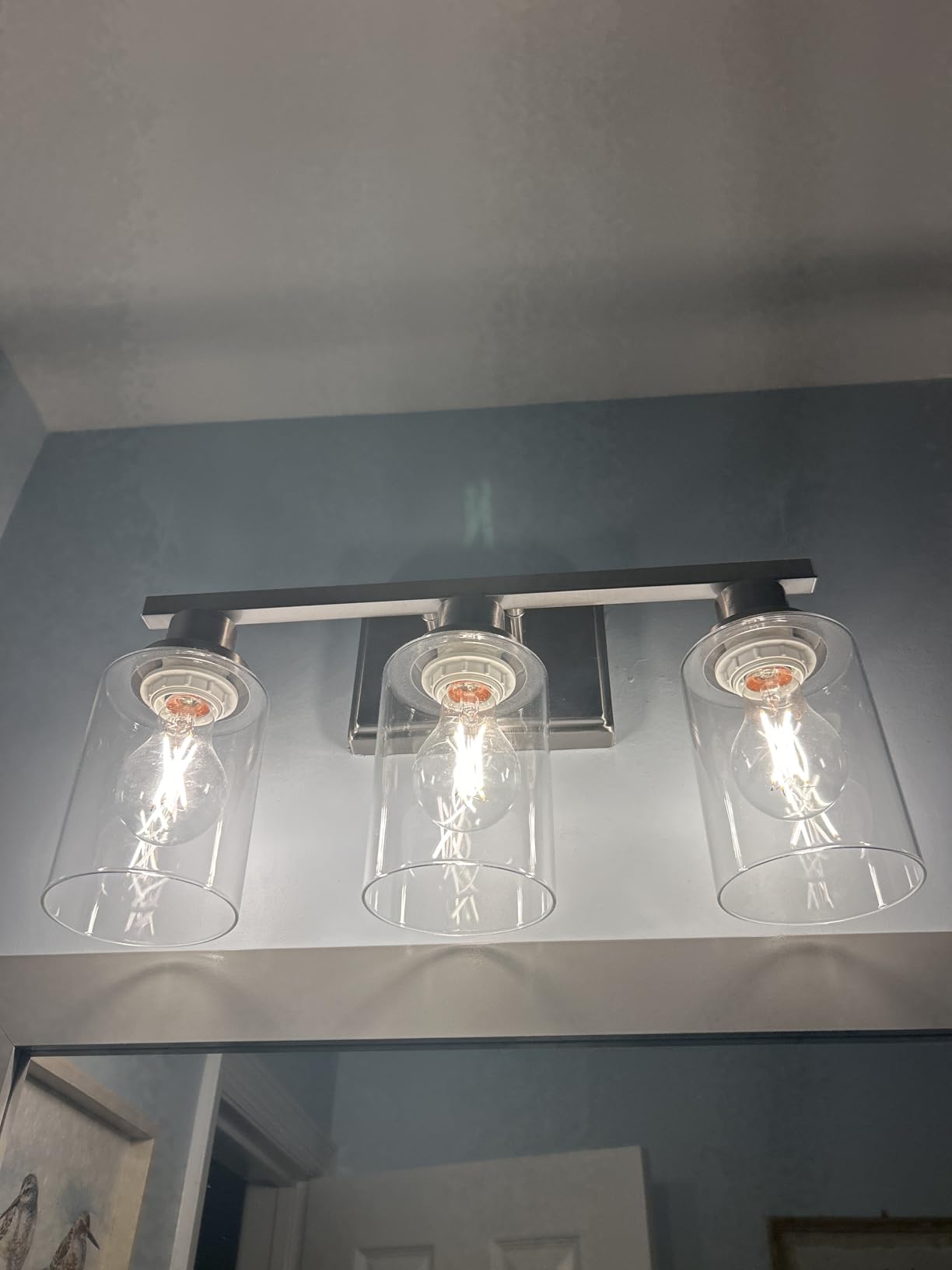 Ascher Bathroom Vanity Light Fixtures, 3 Light Wall Sconces with Clear Glass Shade, Brushed Nickel - Customer Photo 2