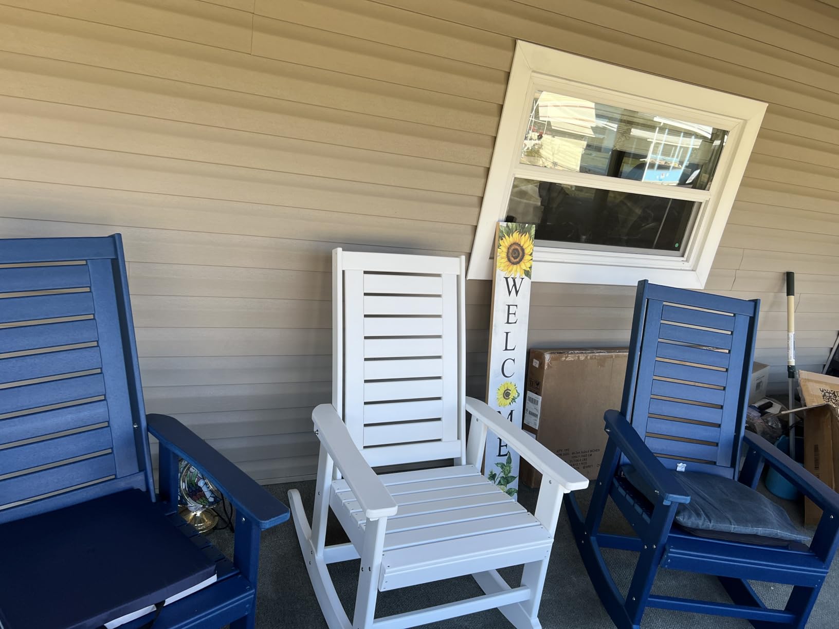 GREENVINES Outdoor Rocking Chairs | Set of 2 | Porch Rocker | HDPE Plastic | Black | Oversized Rockers | High Back | Big & Tall | Ladder Back | for Patio Outside Backyard Balcony customer photo 2