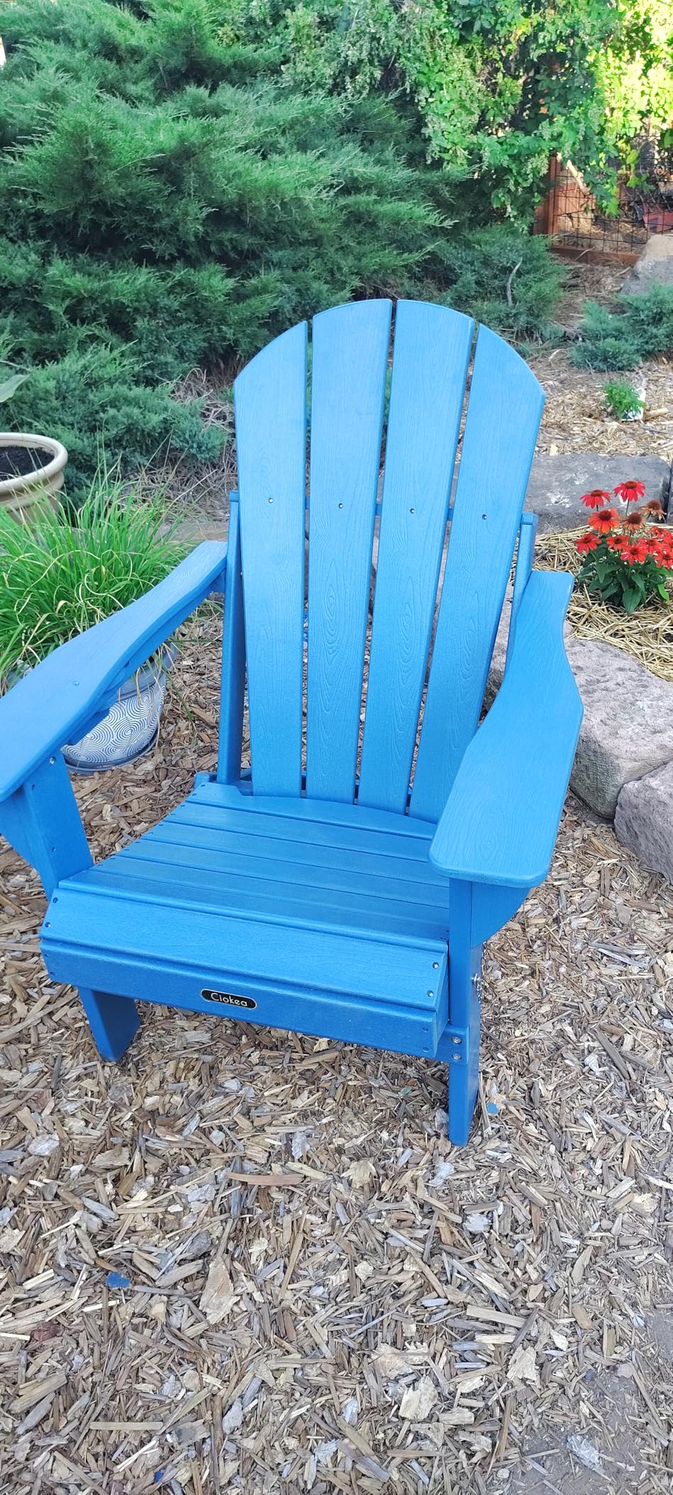 Ciokea Folding Adirondack Chair Wood Texture, Patio Adirondack Chair Weather Resistant, Plastic Fire Pit Chair with Cup Holder - Customer Photo 2
