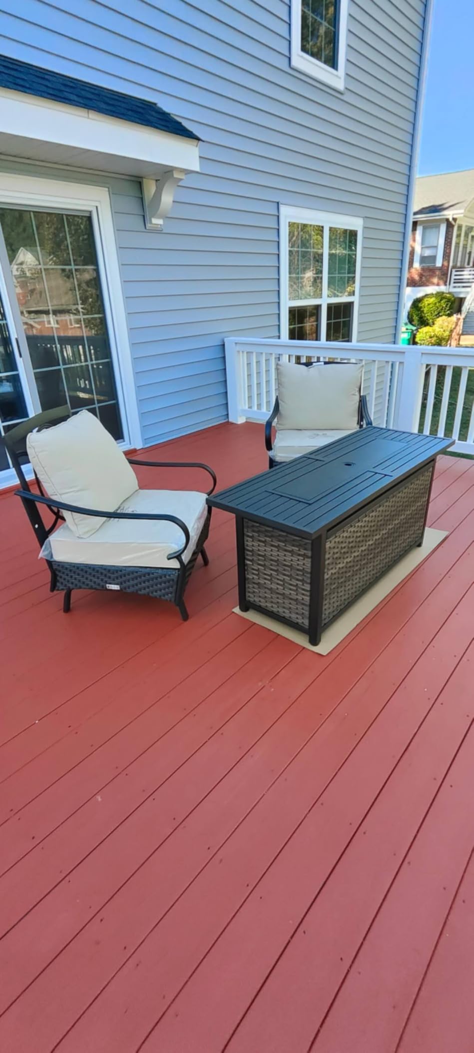 Sophia & William 56 Inch Gas Fire Pit Table Outdoor Rattan Propane Fire Table & Fireplace with Fire Glass, Lid, 50,000 BTU Firepits for Outside Patio - Customer Photo 2