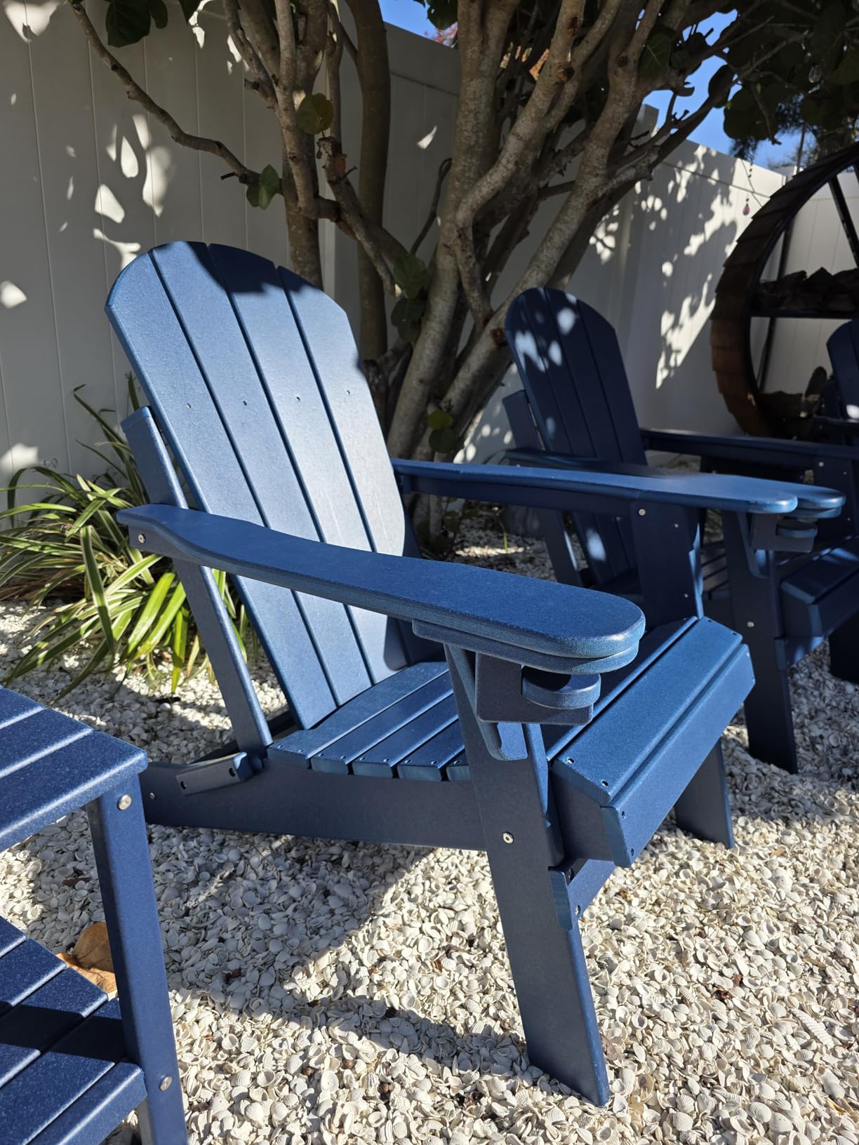 GREENVINES Folding-Adirondack-Chairs-Set-of-2 | HDPE Plastic | Fire Pit Chair | All Weather | Cup Holder | Blue | for Deck Backyard Patio Outdoor Garden - Customer Photo 2