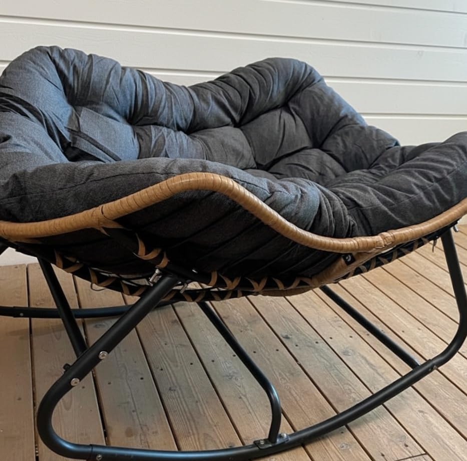 SWITTE Outdoor Rocking Chair, Oversized Patio Papasan Rocker, Comfy Wicker Reading Lounge, Indoor Egg Chair for Bedroom, Living Room, Porch, Garden, Lawn-Dark Grey customer photo 1