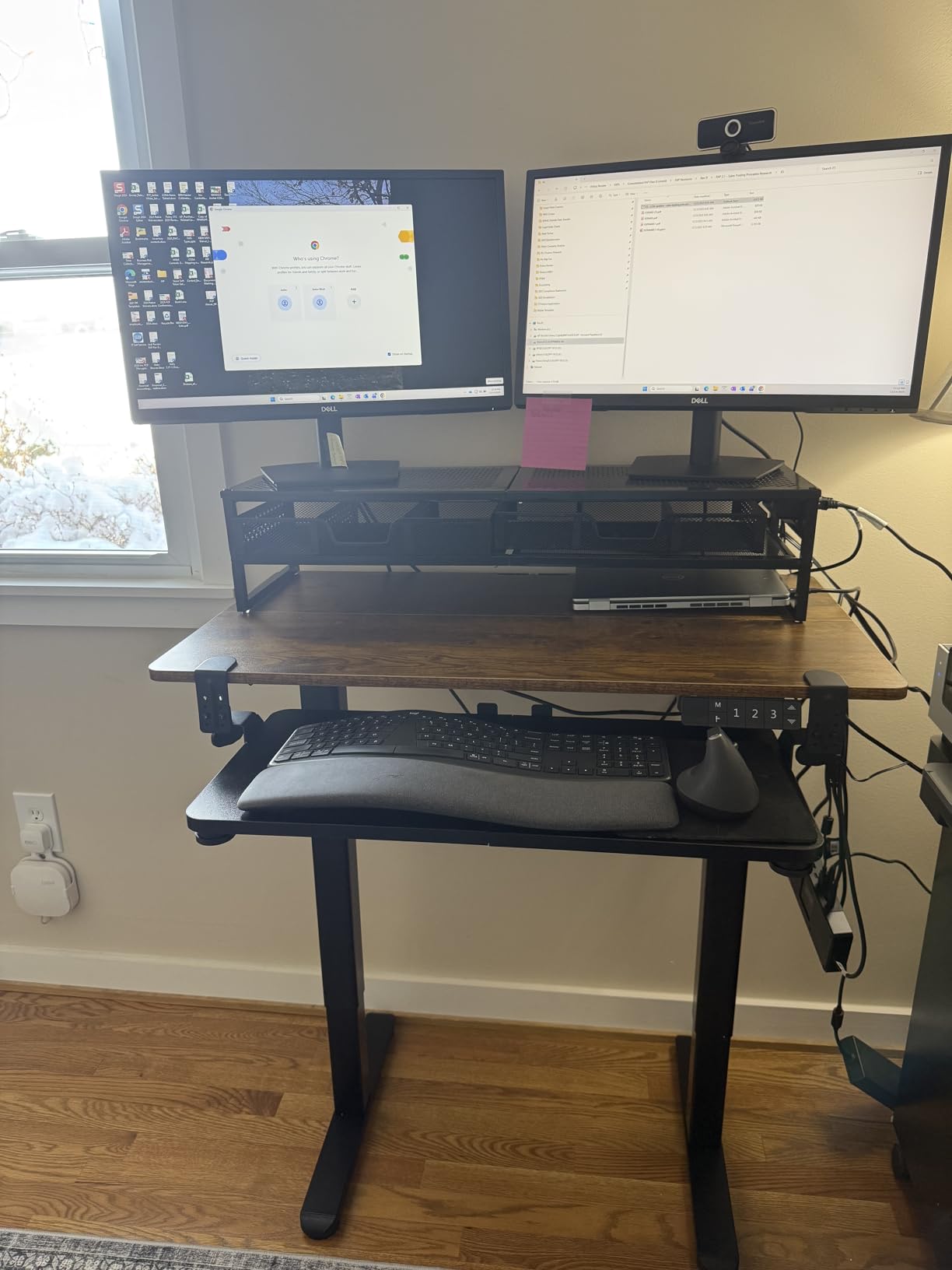 Claiks Electric Standing Desk, Adjustable Height Stand up Desk, 24x48 Inches Sit Stand Home Office Desk with Splice Board, Black Frame/Rustic Brown Top - Customer Photo 1