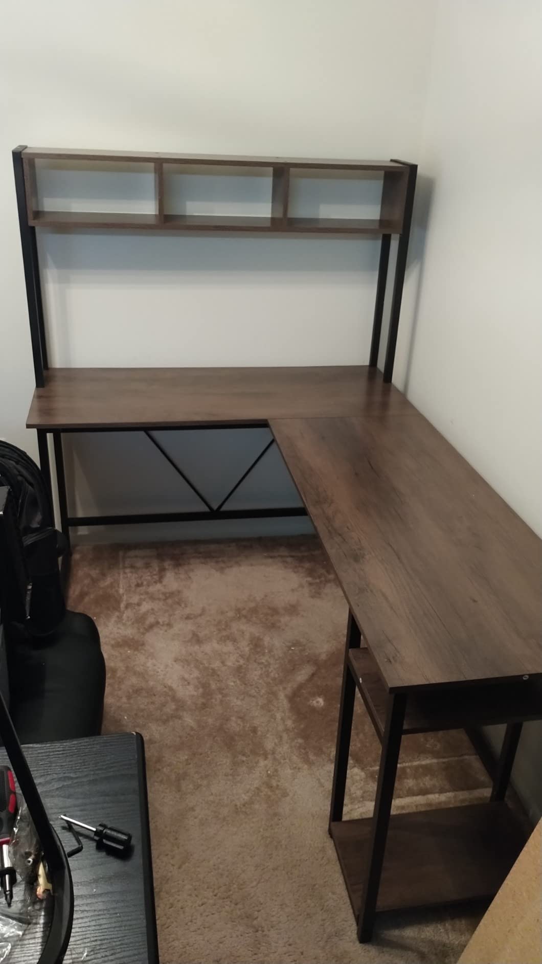 SEDETA L Shaped Gaming Desk, Reversible Computer Desk with Power Outlet and Pegboard, Gaming Desk with Led Lights, Keyboard Tray and Storage Bag for Home Office, Black - Customer Photo 1