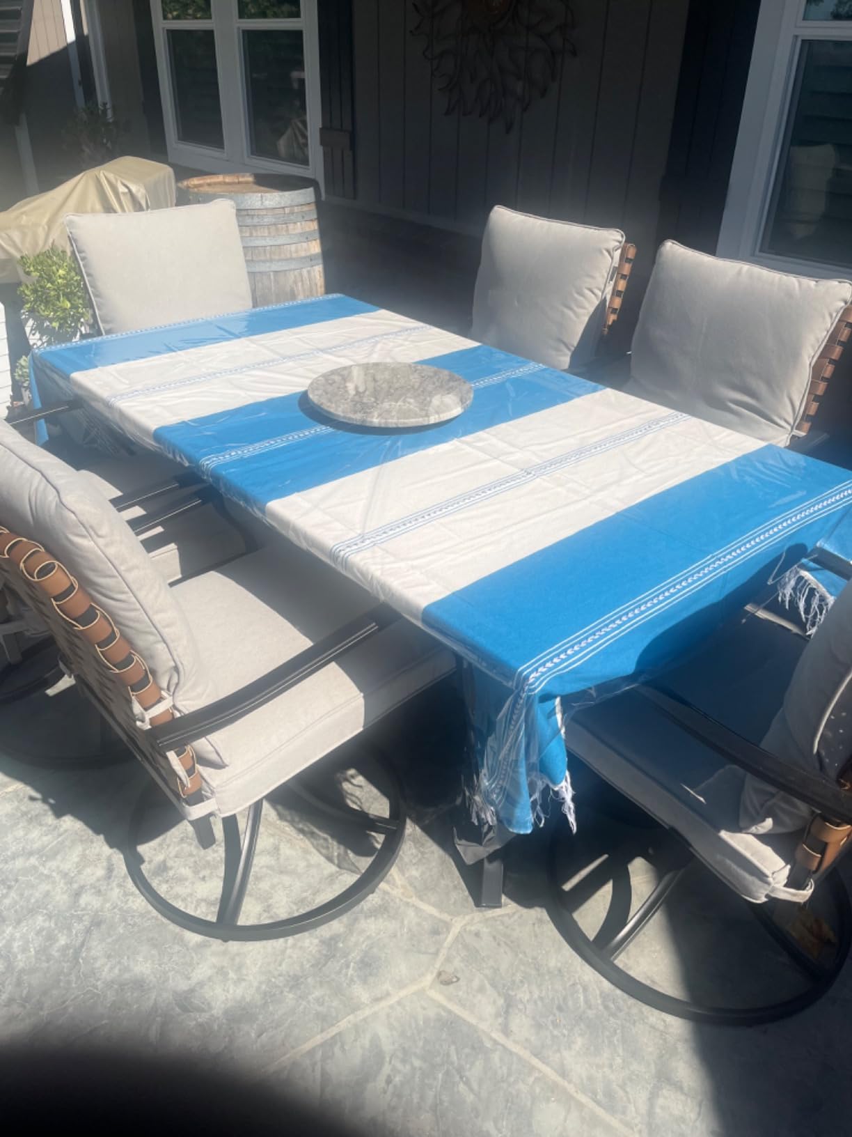 Grand patio 7-Piece Outdoor Dining Set, 6 Leather-Look Wicker Swivel Patio Chairs & 1 Rectangular Dining Table, Black Customer Review Grand patio 7-Piece Outdoor Dining Set, 6 Leather-Look Wicker Swivel Patio Chairs & 1 Rectangular Dining Table, Black - Customer Photo 2