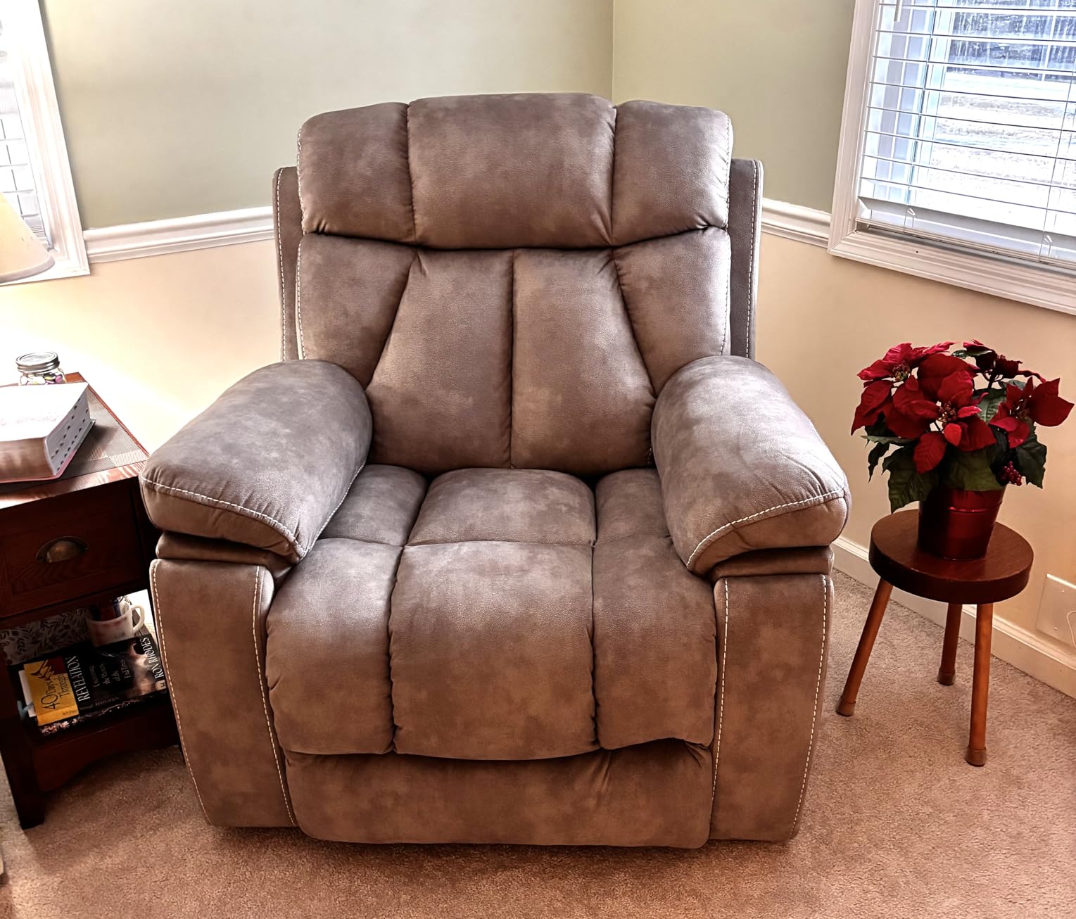 CANMOV Large Power Lift Recliner Chairs with Massage and Heat for Elderly Big People, Heavy Duty Motion Reclining Mechanism-Anti Skid Fabric Recliner Chair with 2 Concealed Cup Holders,Dark Gray - Customer Photo 2