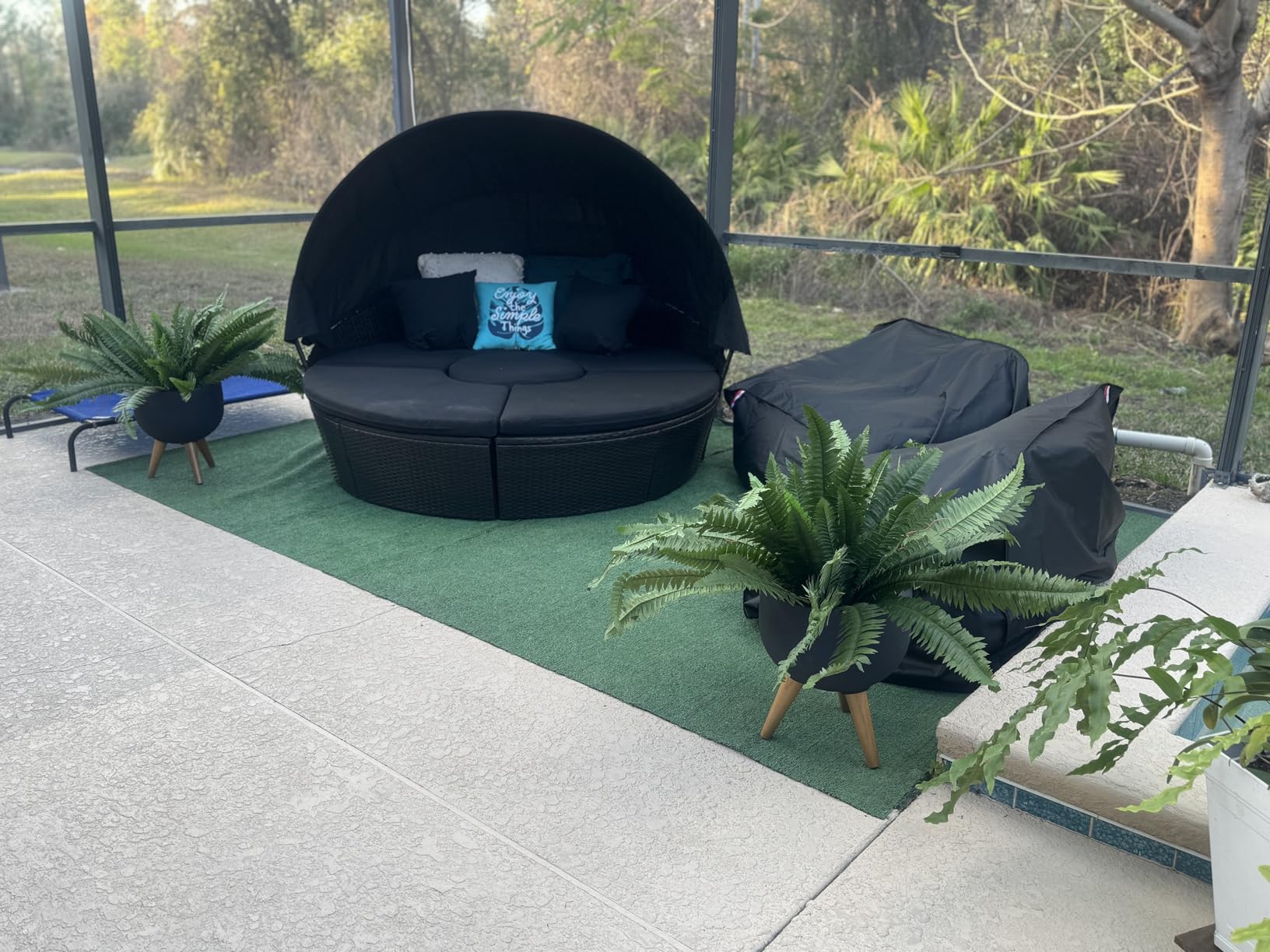 Tangkula Outdoor Round Daybed with Retractable Canopy, PE Wicker Sectional Seating Furniture with Cushions and Throw Pillows, Separates Cushioned Seats for Backyard, Poolside (Navy) - Customer Photo 1