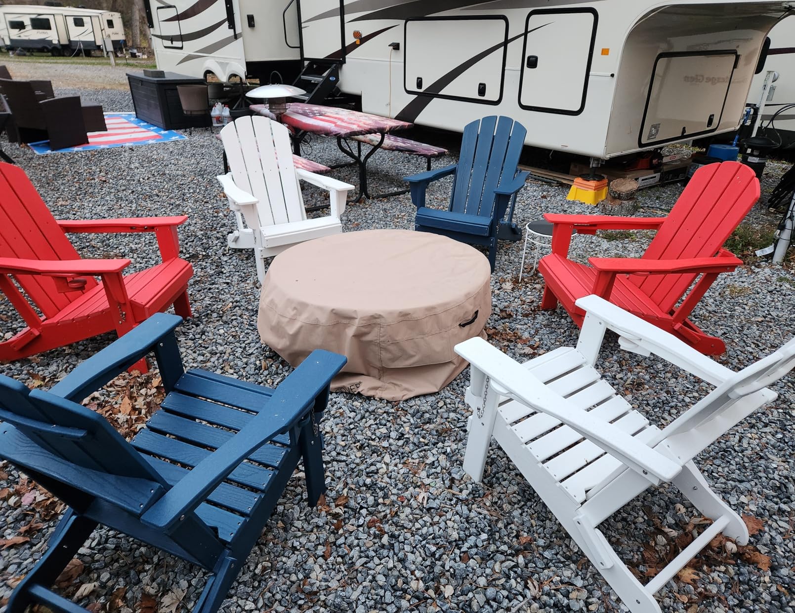 SERWALL Folding Adirondack Chair, HDPE Adirondack Chairs, Plastic Outdoor Chairs- Looks Exactly Like Real Wood- Navy - Customer Photo 2