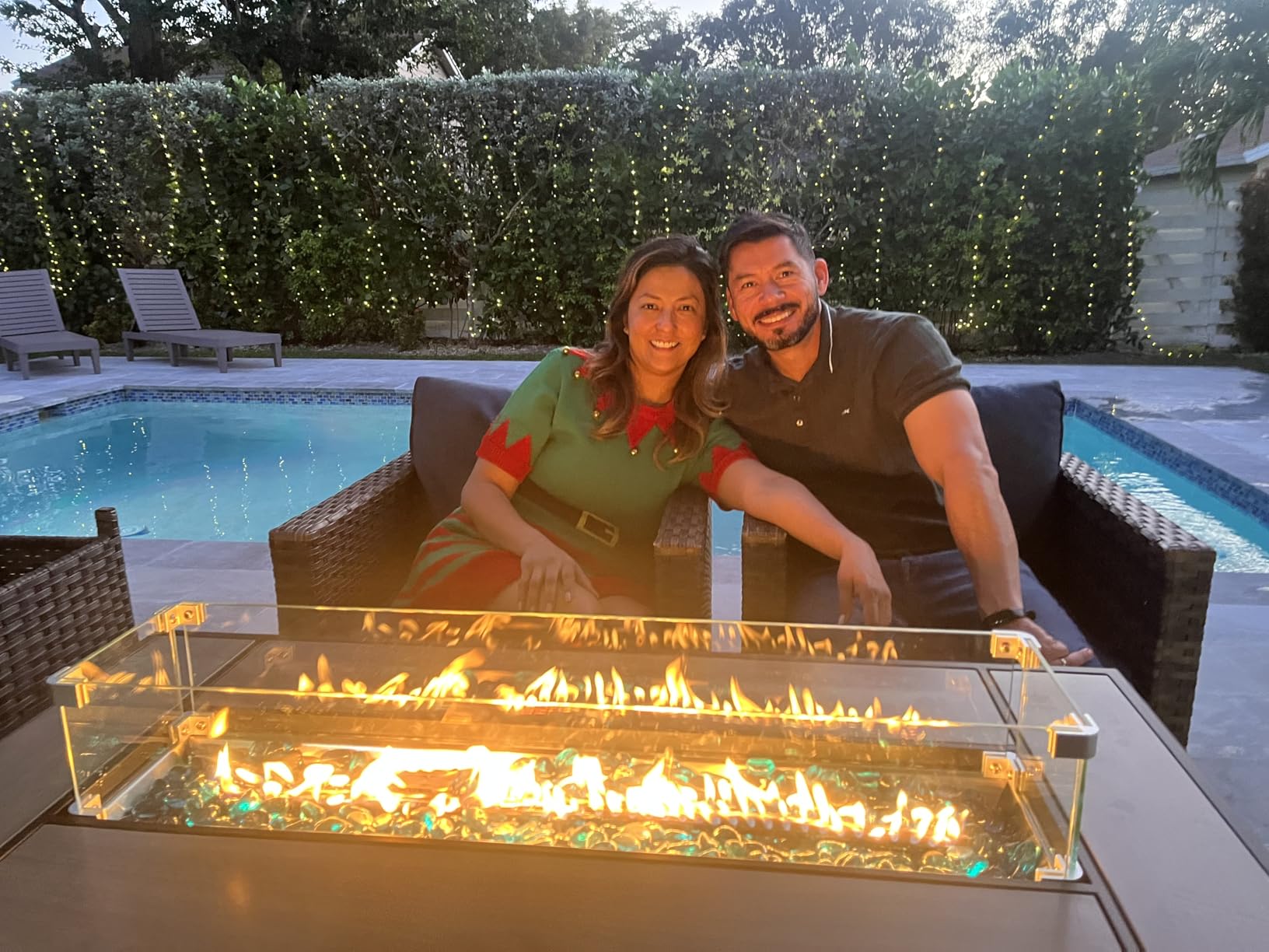 45in Fire Table, Propane Fire Pit with Glass Wind Guard and Rain Cover, Outdoor Firepit Table 50000 BTU 3-in-1 Fire Table for Patio/Yard/Balcony, Gray Tabletop customer photo 1