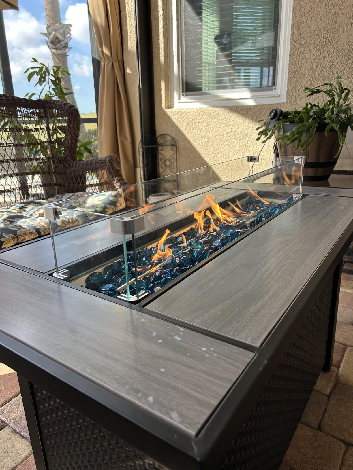 45in Fire Table, Propane Fire Pit with Glass Wind Guard and Rain Cover, Outdoor Firepit Table 50000 BTU 3-in-1 Fire Table for Patio/Yard/Balcony, Gray Tabletop customer photo 2