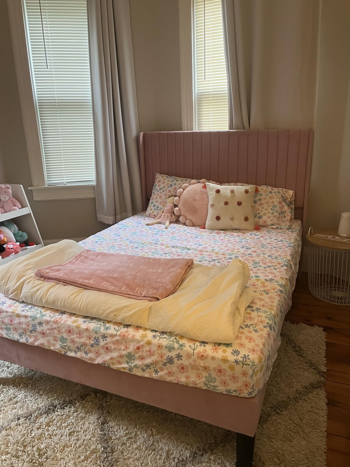 Allewie Queen Size Velvet Bed Frame/Vertical Channel Tufted Wingback Headboard/Upholstered Platform Bed/Strong Wooden Slats/No Box Spring Needed/Easy Assembly,White - Customer Photo 1