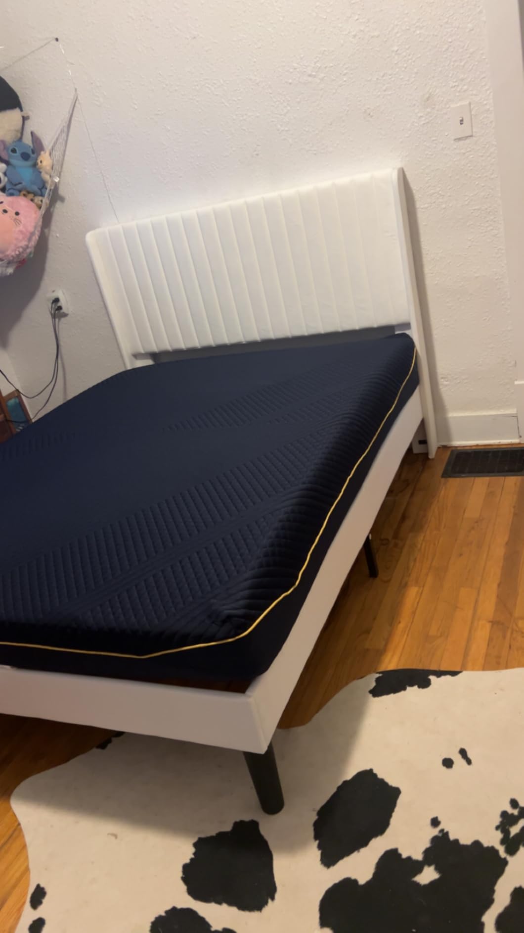 Allewie Queen Size Velvet Bed Frame/Vertical Channel Tufted Wingback Headboard/Upholstered Platform Bed/Strong Wooden Slats/No Box Spring Needed/Easy Assembly,White - Customer Photo 2