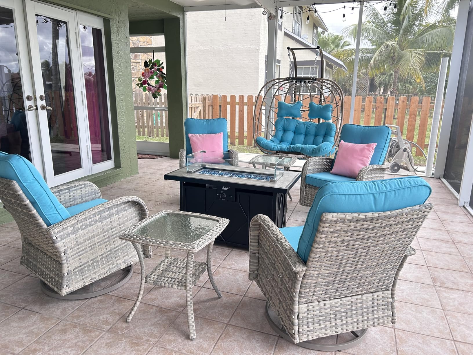 NICESOUL 2 Person Wide & Large Patio Hanging Egg Chair with Stand, Comfy Pumpkin Shape Double Swing Hammock Seat with Cushion, 700lbs Heavy Duty All-Weather Egg Loveseat for Indoor Outdoor, Grey Customer Review NICESOUL 2 Person Wide & Large Patio Hanging Egg Chair with Stand, Comfy Pumpkin Shape Double Swing Hammock Seat with Cushion, 700lbs Heavy Duty All-Weather Egg Loveseat for Indoor Outdoor, Grey - Customer Photo 1