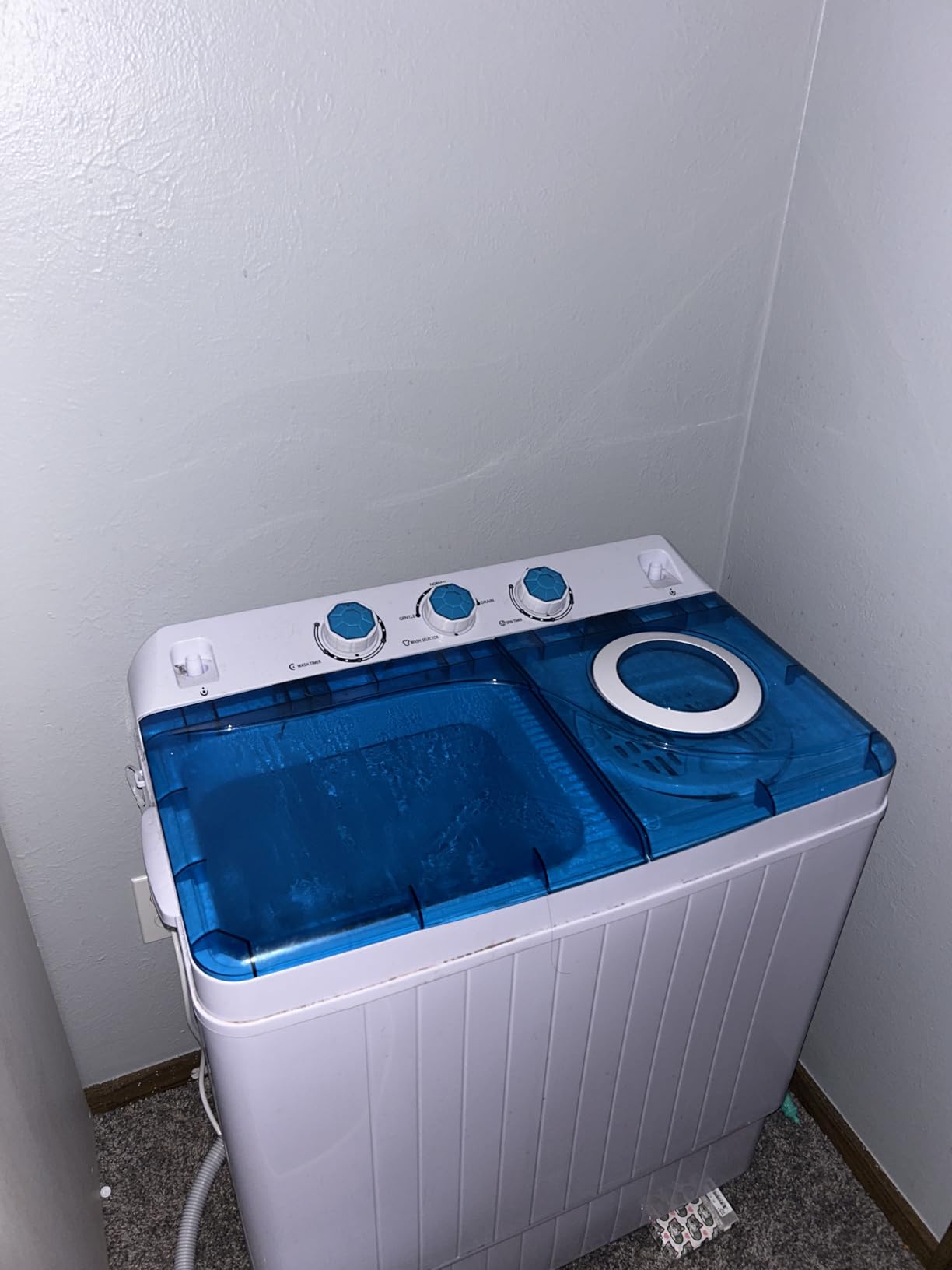 COSTWAY Portable Washing Machine, Twin Tub 26lbs Capacity Laundry Washer, 18lbs Washer and 8lbs Spinner Combo with Timer Knobs, Built-in Drain Pump, Compact Washer for Home Dorm Apartment, Blue+White - Customer Photo 1