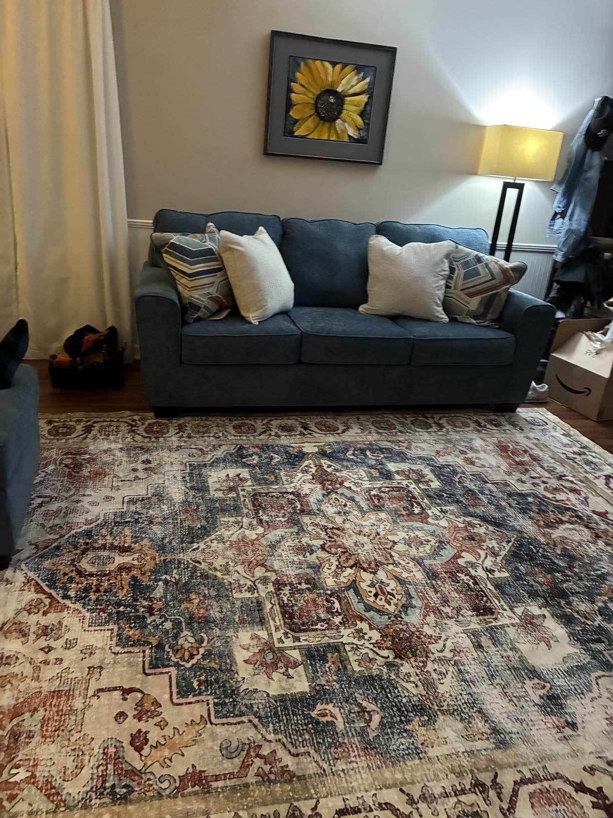 Signature Design by Ashley Cashton Casual 2-in-1 Sofa Sleeper with Folding Gel Memory Foam Mattress, Queen, Blue - Customer Photo 1