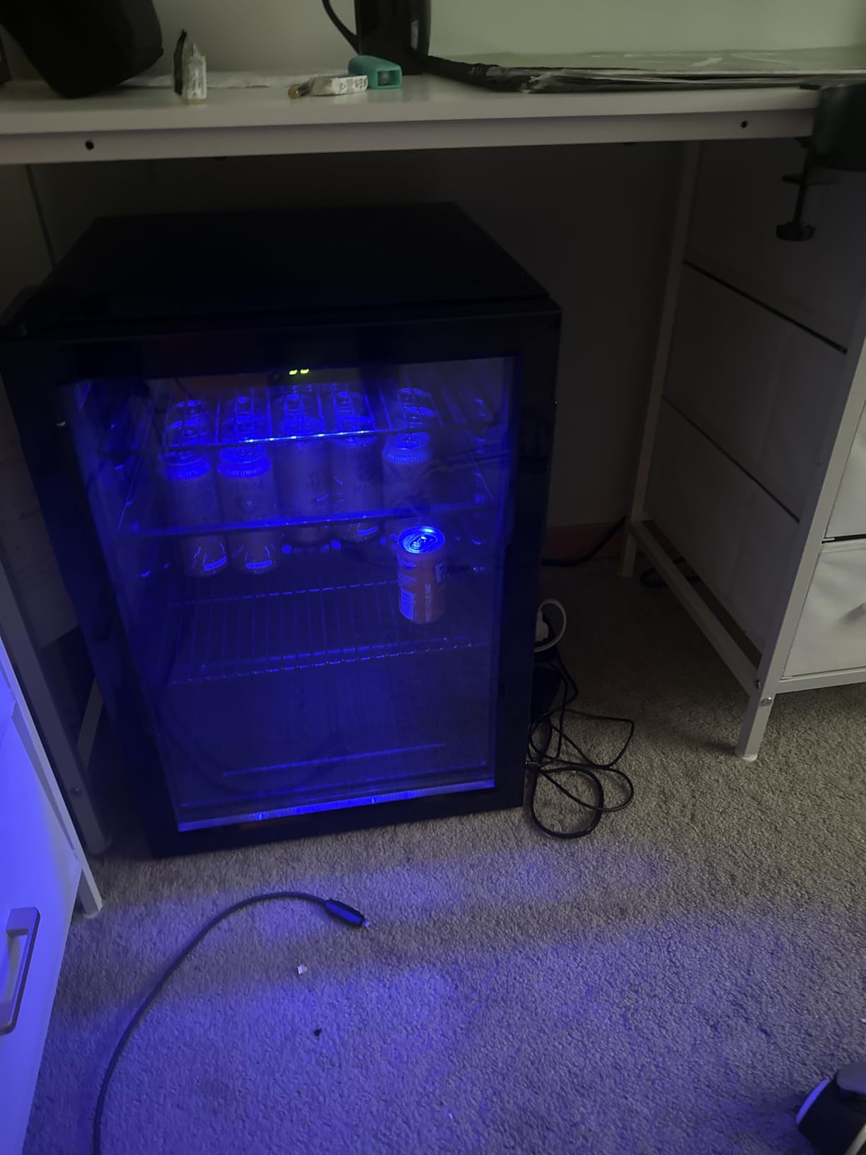 EUHOMY 48 Can Beverage Refrigerator cooler - Mini Fridge Glass Door for Beer Drinks Wines, Countertop Beverage Fridge with Adjustable Shelves Blue LED for Home/Office/Dorm/Bar, 1.3 cu.ft customer photo 2
