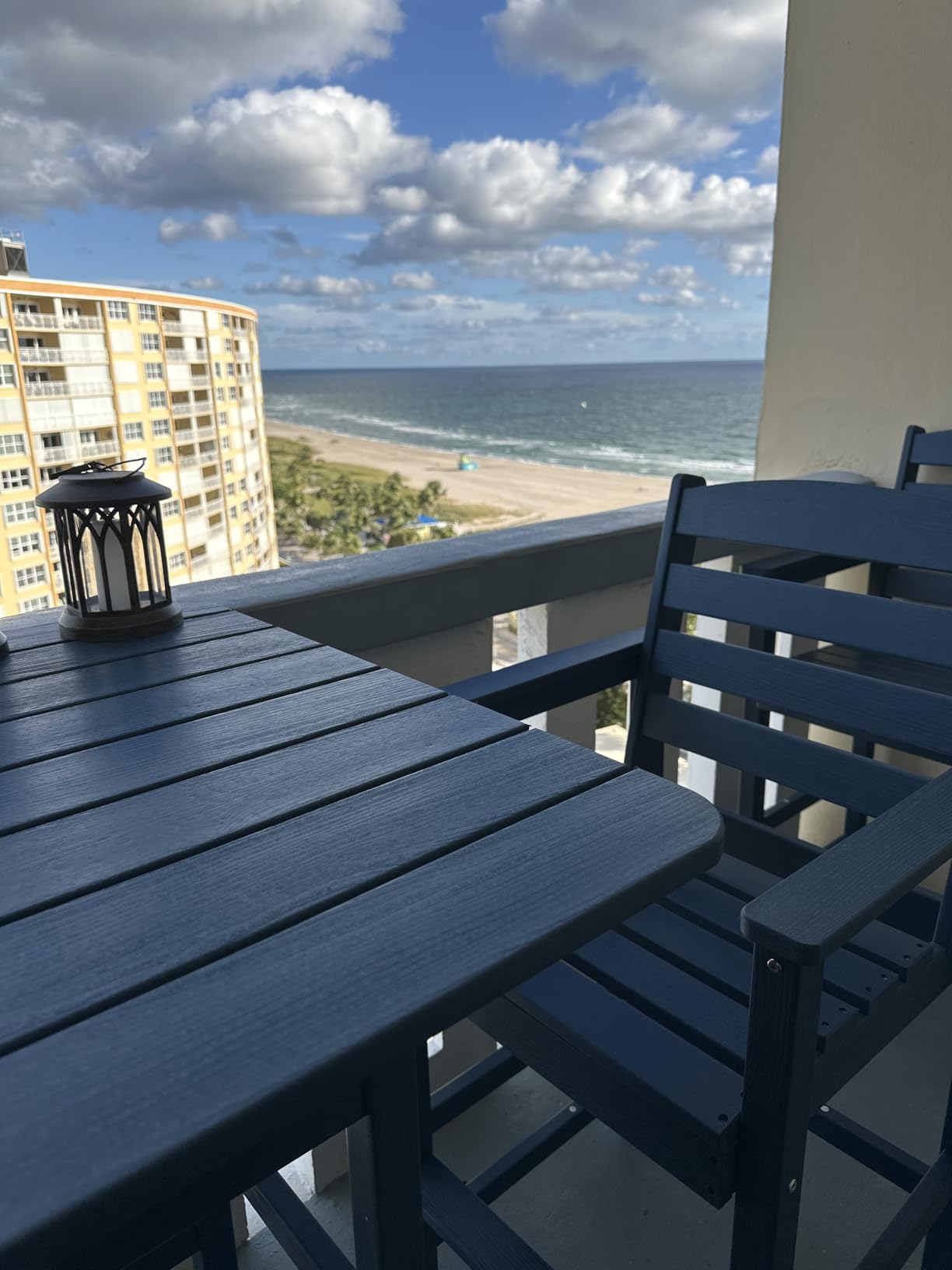SERWALL Balcony Adirondack Chairs and Table 3 Pieces Set, Adirondack Bar Height Chairs Set of 2 and Bar Table, Outdoor Bar Stools Set for Bistro, Poolside, Backyard, Black - Customer Photo 1