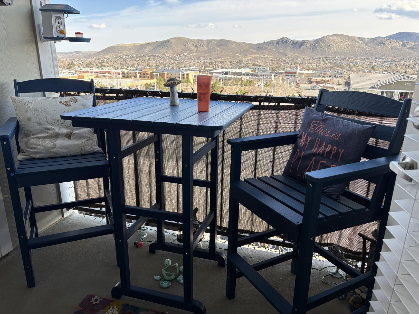 SERWALL Balcony Adirondack Chairs and Table 3 Pieces Set, Adirondack Bar Height Chairs Set of 2 and Bar Table, Outdoor Bar Stools Set for Bistro, Poolside, Backyard, Black - Customer Photo 2