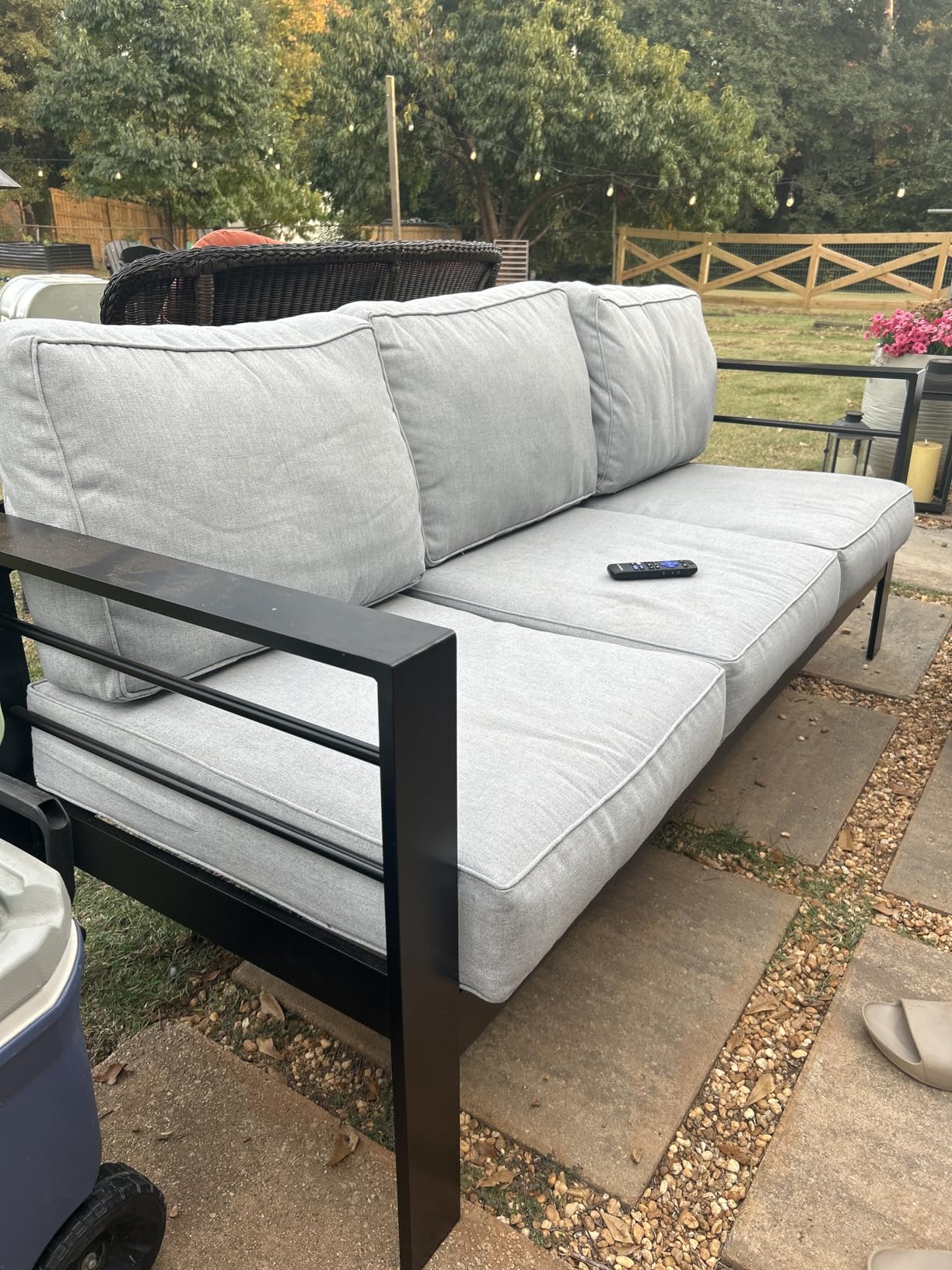 Solaste Aluminum Patio Loveseat, Metal Patio Sofa with Water-Resistant Cushion, Weather-Resistant Modern Outdoor Loveseat, Black Frame Grey Cushion Customer Review Solaste Aluminum Patio Loveseat, Metal Patio Sofa with Water-Resistant Cushion, Weather-Resistant Modern Outdoor Loveseat, Black Frame Grey Cushion - Customer Photo 2