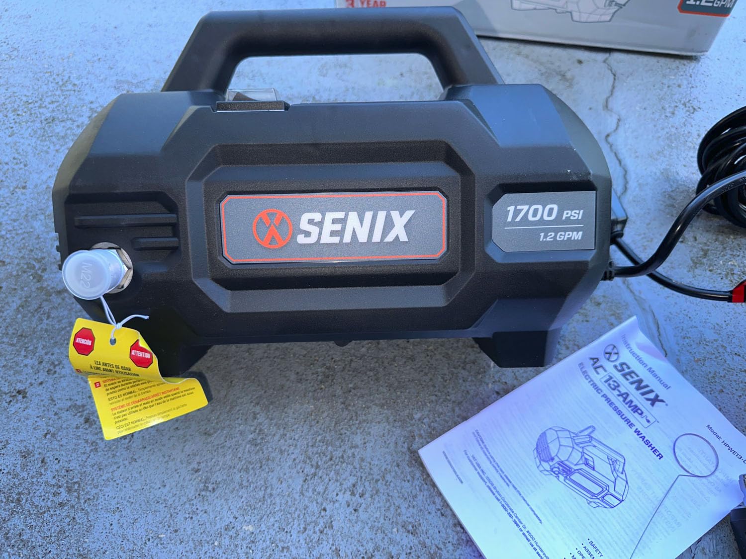 SENIX 13 Amp Electric Pressure Washer - 1700 PSI, 1.2 GPM, Compact with Foam Cannon, Spray Gun, 20-ft Hose, Turbo Nozzle, and 15° Spray Nozzles - Perfect for Cars and Driveways (HPWE13-L) - Customer Photo 2