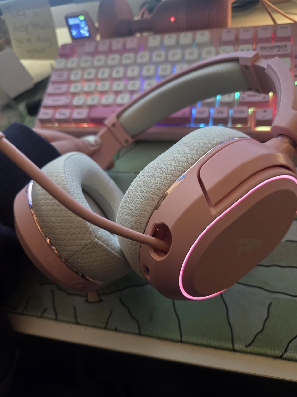 Wireless Gaming Headset, 7.1 Surround Sound, 2.4Ghz USB Gaming Headphones Bluetooth 5.4, 100-Hr Noise Canceling Mic RGB Light, Wireless Headset for PC PS5 PS4 Mac Switch, ONLY Wired Mode Suit for Xbox Customer Review Wireless Gaming Headset, 7.1 Surround Sound, 2.4Ghz USB Gaming Headphones Bluetooth 5.4, 100-Hr Noise Canceling Mic RGB Light, Wireless Headset for PC PS5 PS4 Mac Switch, ONLY Wired Mode Suit for Xbox - Customer Photo 1
