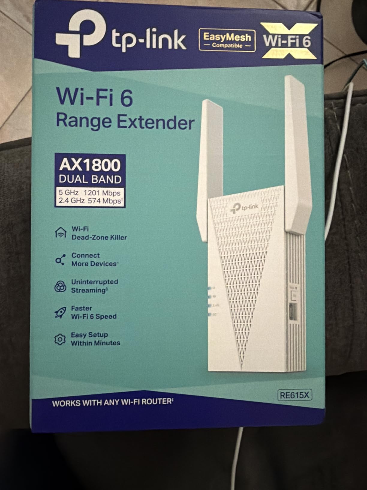 TP-Link RE615X AX1800 WiFi 6 Range Extender w/Ethernet Port | 1.8G Dual-Band Wireless Repeater Amplifier | Up to 2100 Sq. Ft., 64 Devices | Internet Signal Booster | APP Setup | EasyMesh Compatible Customer Review TP-Link RE615X AX1800 WiFi 6 Range Extender w/Ethernet Port | 1.8G Dual-Band Wireless Repeater Amplifier | Up to 2100 Sq. Ft., 64 Devices | Internet Signal Booster | APP Setup | EasyMesh Compatible - Customer Photo 3
