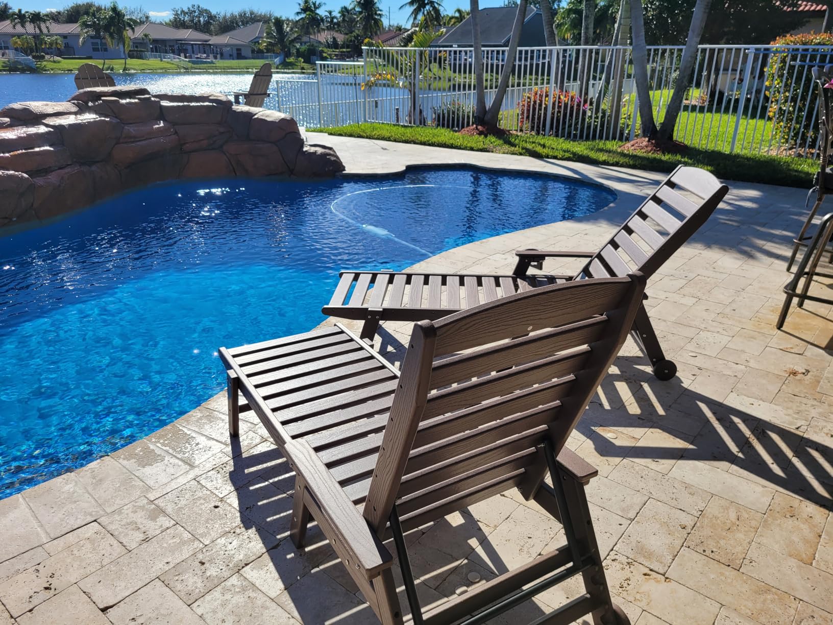 SERWALL Patio Chaise Lounge Chair Set of 2, 78'' Long 5-Positions Adjustable HDPE Outdoor Lounger for Pool, Poly Lounge Chair with Rolling Wheels & Cup Holder for Poolside, Deck, Blue customer photo 1