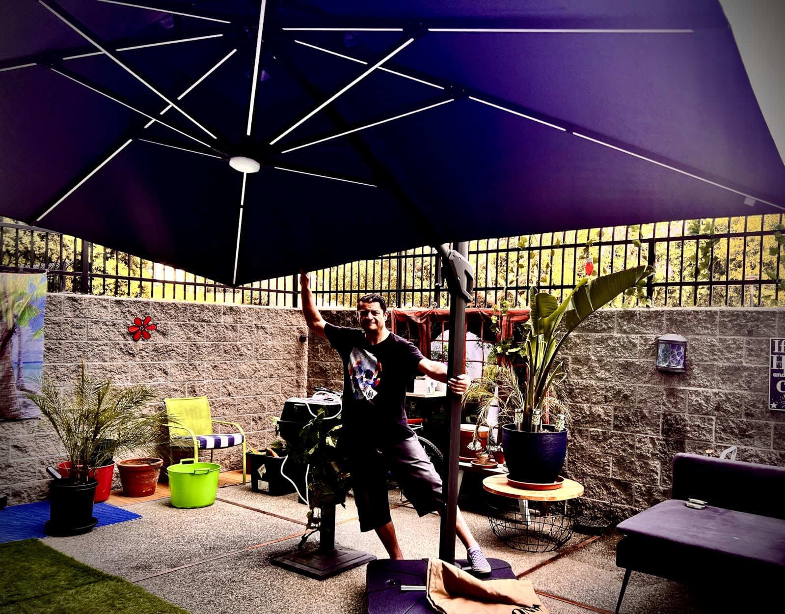 9' X 12' Cantilever Patio Umbrella 360°Rotation Rectangular Outdoor Large Offset Umbrellas Double Top Heavy Duty Windproof for Garden Deck Pool Backyard, Beige Customer Review 9' X 12' Cantilever Patio Umbrella 360°Rotation Rectangular Outdoor Large Offset Umbrellas Double Top Heavy Duty Windproof for Garden Deck Pool Backyard, Beige - Customer Photo 2