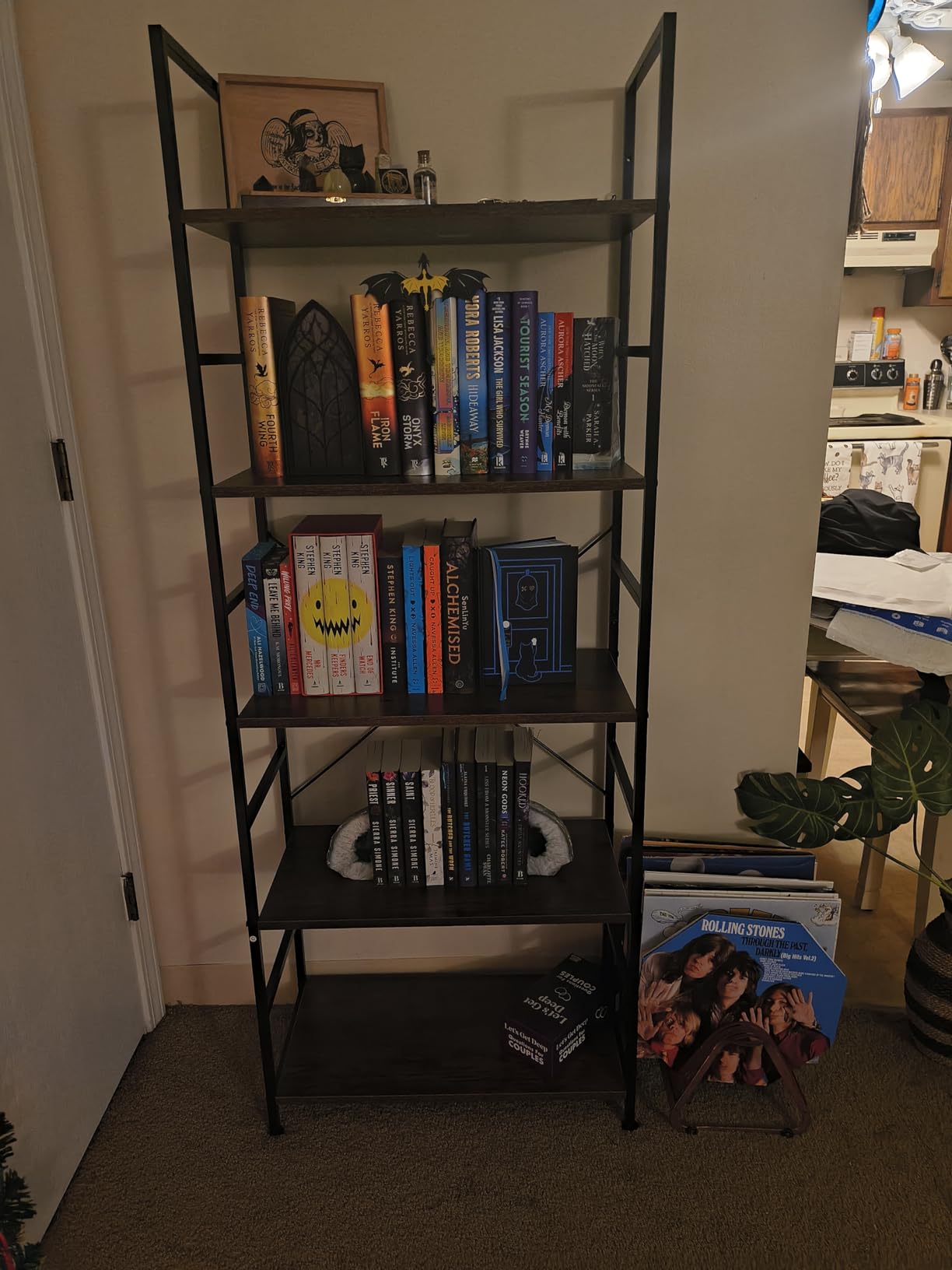 Sweetcrispy Book Shelf, 5 Tier Bookcase, Modern Tall Bookshelf for Garage Kit, CDs, Movies, Industrial Corner Storage Organizer for Bedroom Home Office Kitchen Living Room, Black - Customer Photo 2