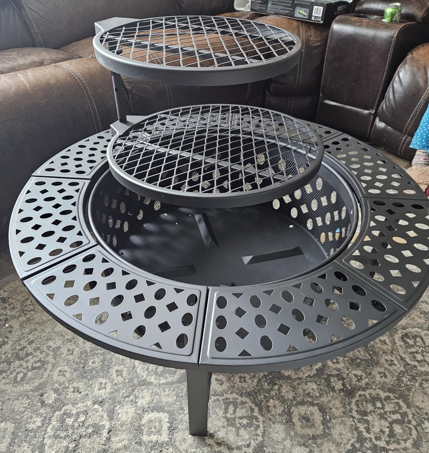 OutVue 42 Inch Fire Pit with 2 Grills, Extra Large Wood Burning Fire Pits for Outside with Lid & Poker, Heavy Duty Firepit,BBQ& Outdoor Firepit & Round Metal Table 3 in 1 for Patio, Picnic, Party - Customer Photo 1