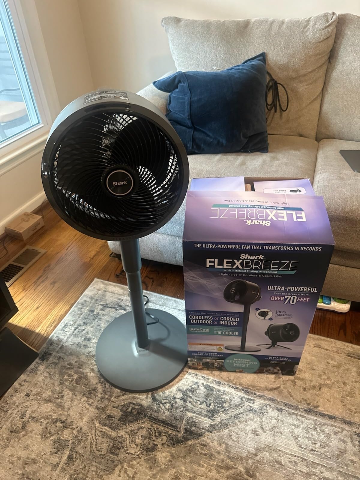 Shark FlexBreeze Fan - Indoor & outdoor oscillating fan, pedestal & tabletop, corded & cordless portable fan with outdoor InstaCool misting attachment - FA222 - Customer Photo 2