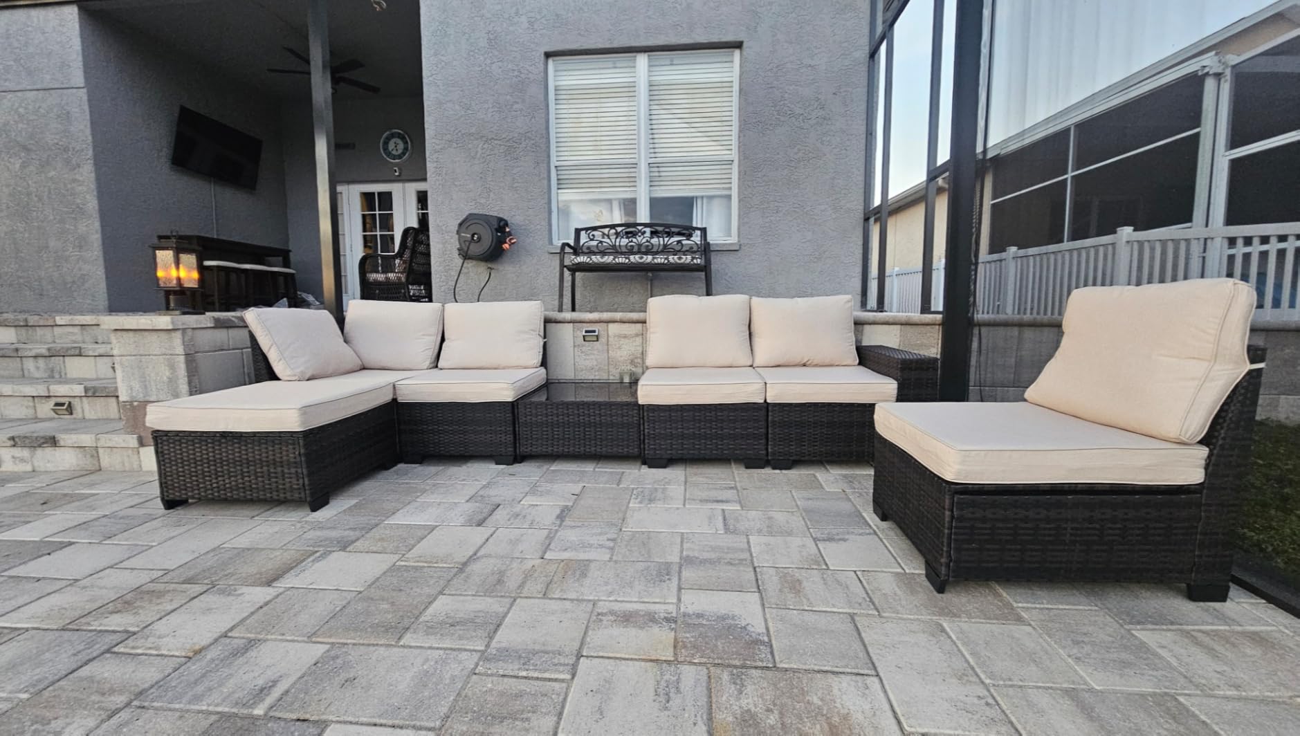 5 Pieces Patio Furniture Set All-Weather Outdoor Wicker Sectional Conversation Sofa Rattan Patio Seating Sofa with Cushion and Glass Table and Ottoman for Porch,Beige Customer Review 5 Pieces Patio Furniture Set All-Weather Outdoor Wicker Sectional Conversation Sofa Rattan Patio Seating Sofa with Cushion and Glass Table and Ottoman for Porch,Beige - Customer Photo 2