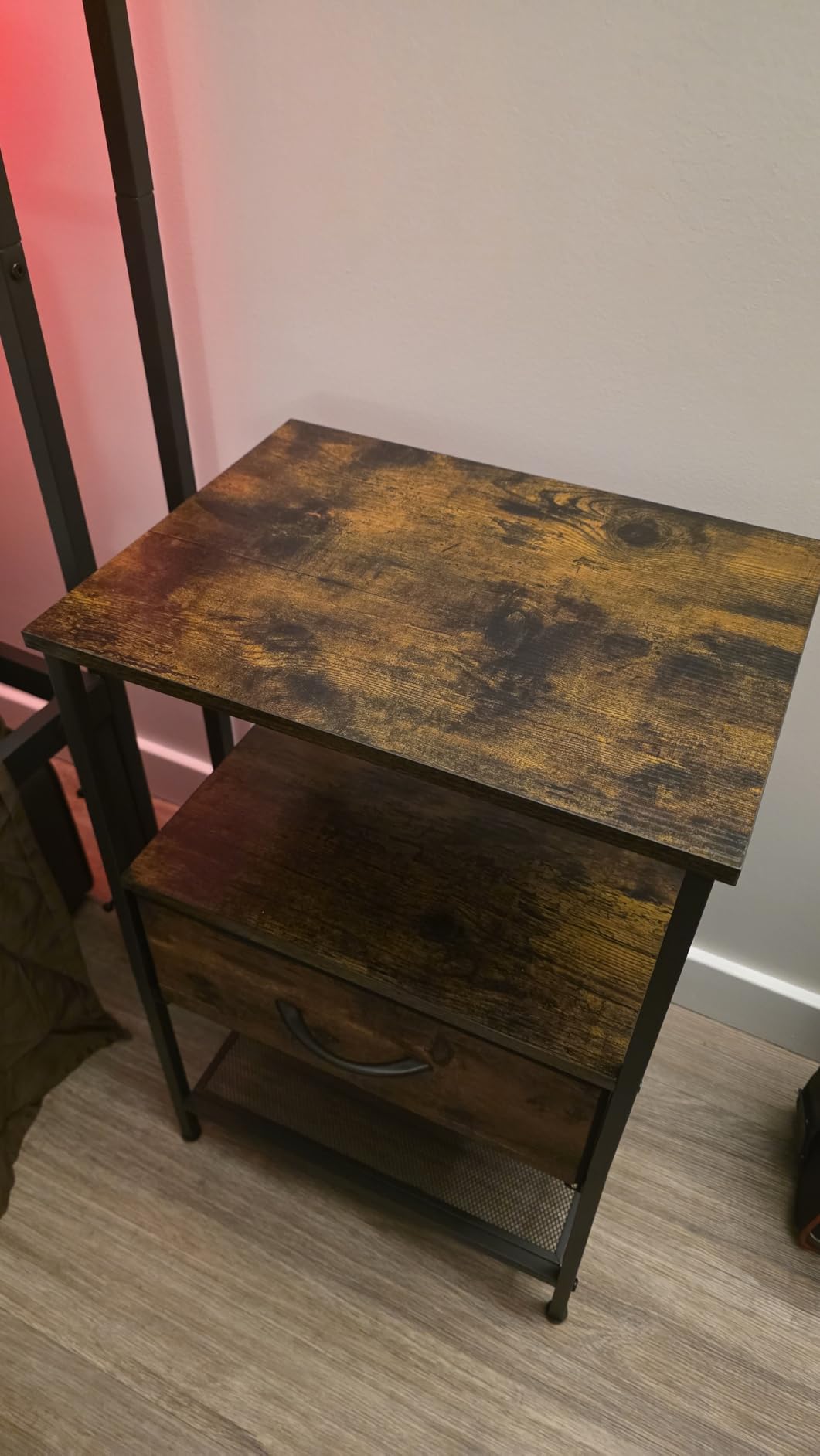 Huuger Nightstand Set of 2, Night Stand with Fabric Drawer, Mesh Shelf, Side Table with Storage, Fabric Drawer Dresser, Open Shelf, Metal Frame, Bedroom, Rustic Brown - Customer Photo 2