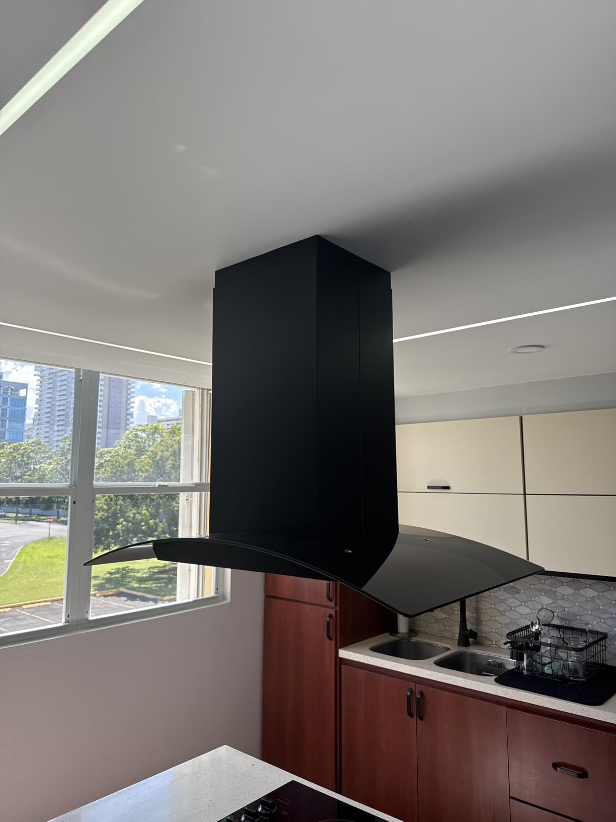 FIREGAS Island Range Hood 30 inch with 700 CFM, Ceiling Mount Kitchen Vent Hood Ducted/Ductless Convertible, Stainless steel stove hood with 3 speed fan, 4 lights, Tempered Glasss, Charcoal Filters - Customer Photo 1