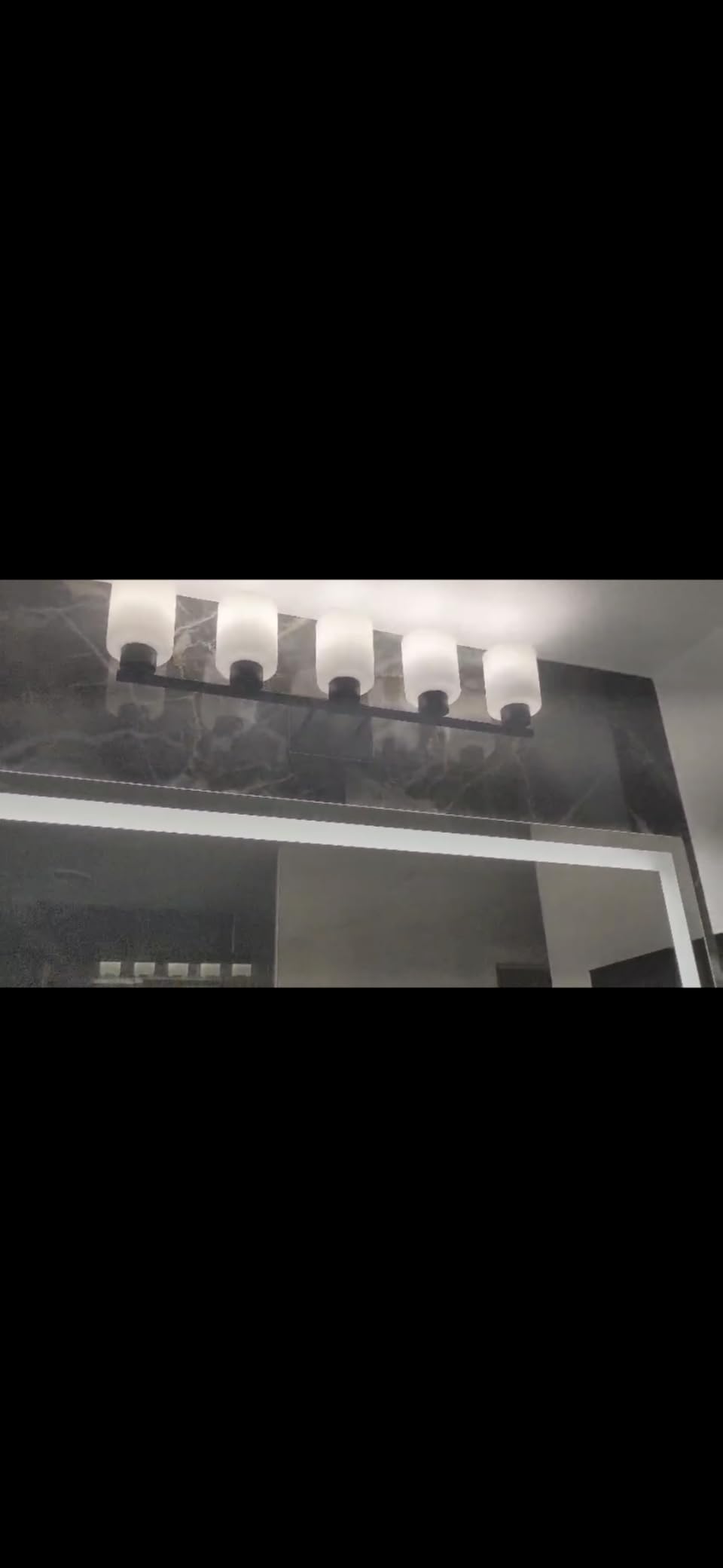 FonmYim Brushed Nickel Bathroom Light Fixtures, 3-Light Modern Vanity Light with Milky White Frosted Glass Shades - Customer Photo 2