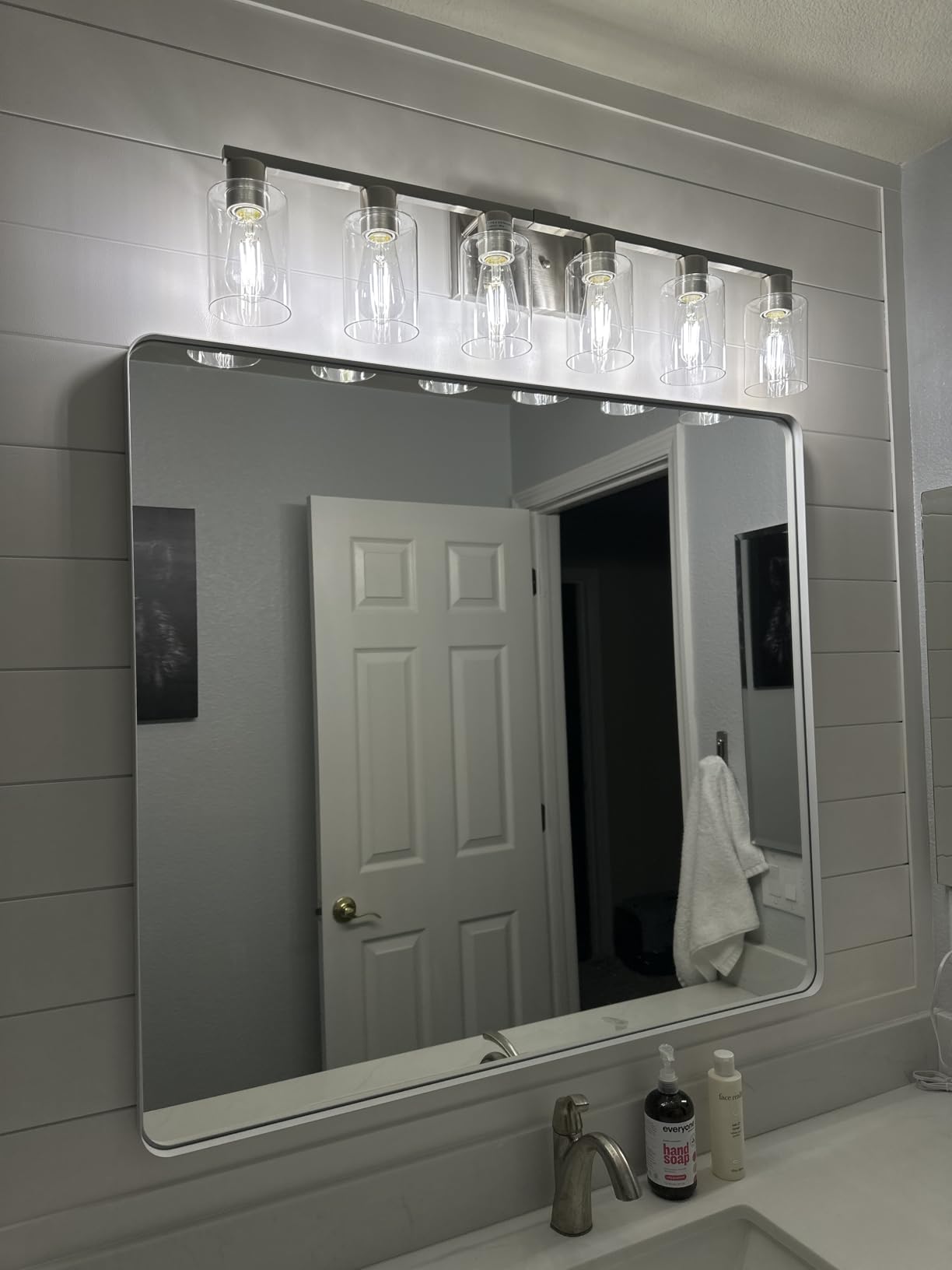Black Bathroom Light Fixtures, 6-Light Bathroom Lighting Fixtures Over Mirror with Clear Glass Shade, Matte Black Vanity Lights, 6 Light Count Large Vanity Light Fixture for Bath, Mirror,Wall Sconce - Customer Photo 1